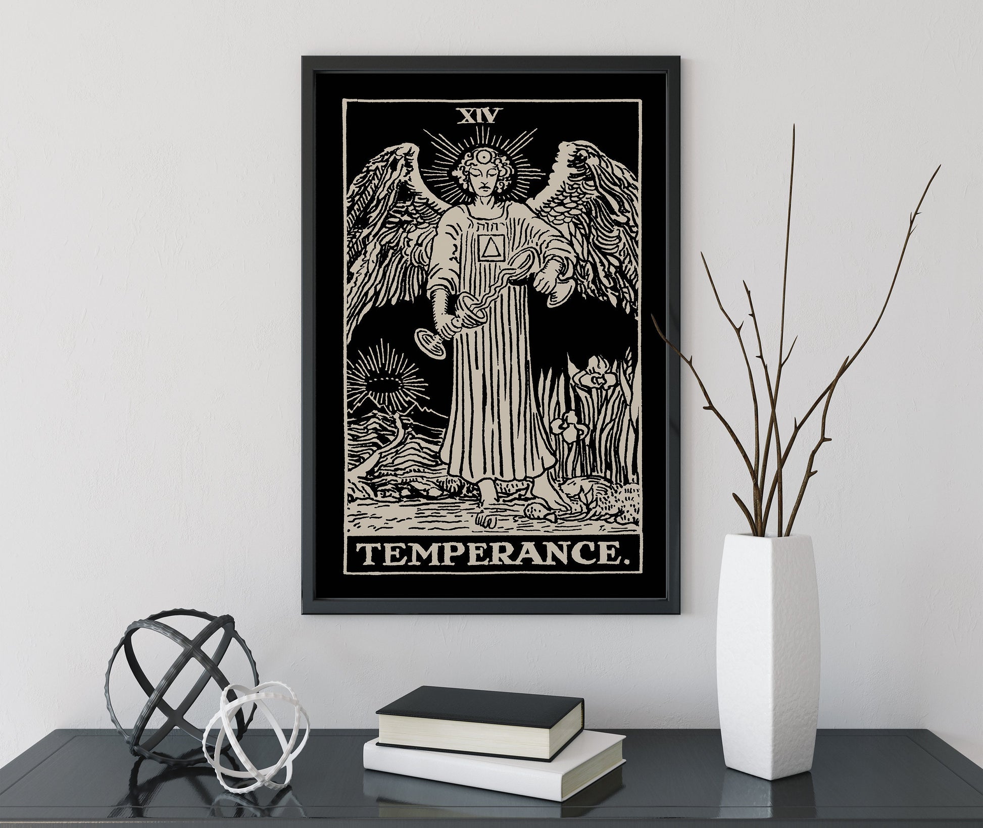 Temperance - Black Tarot Card Print - The Temperance Black Card Poster, No Frame