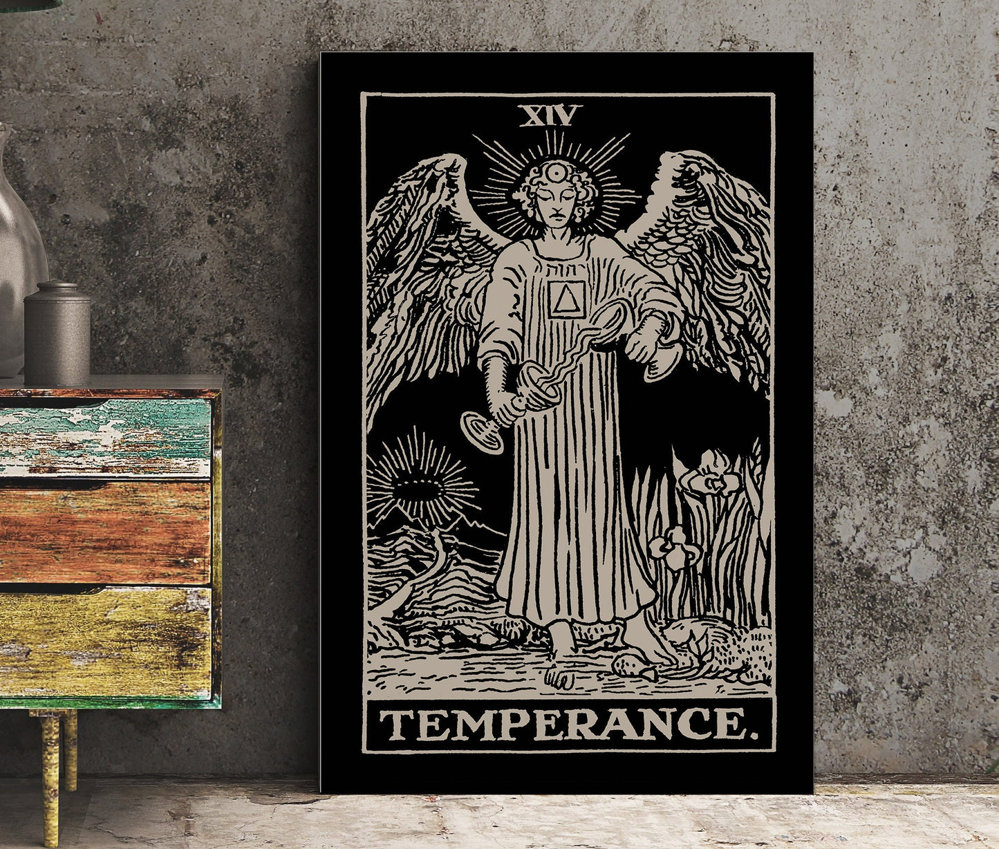 Temperance - Black Tarot Card Print - The Temperance Black Card Poster, No Frame