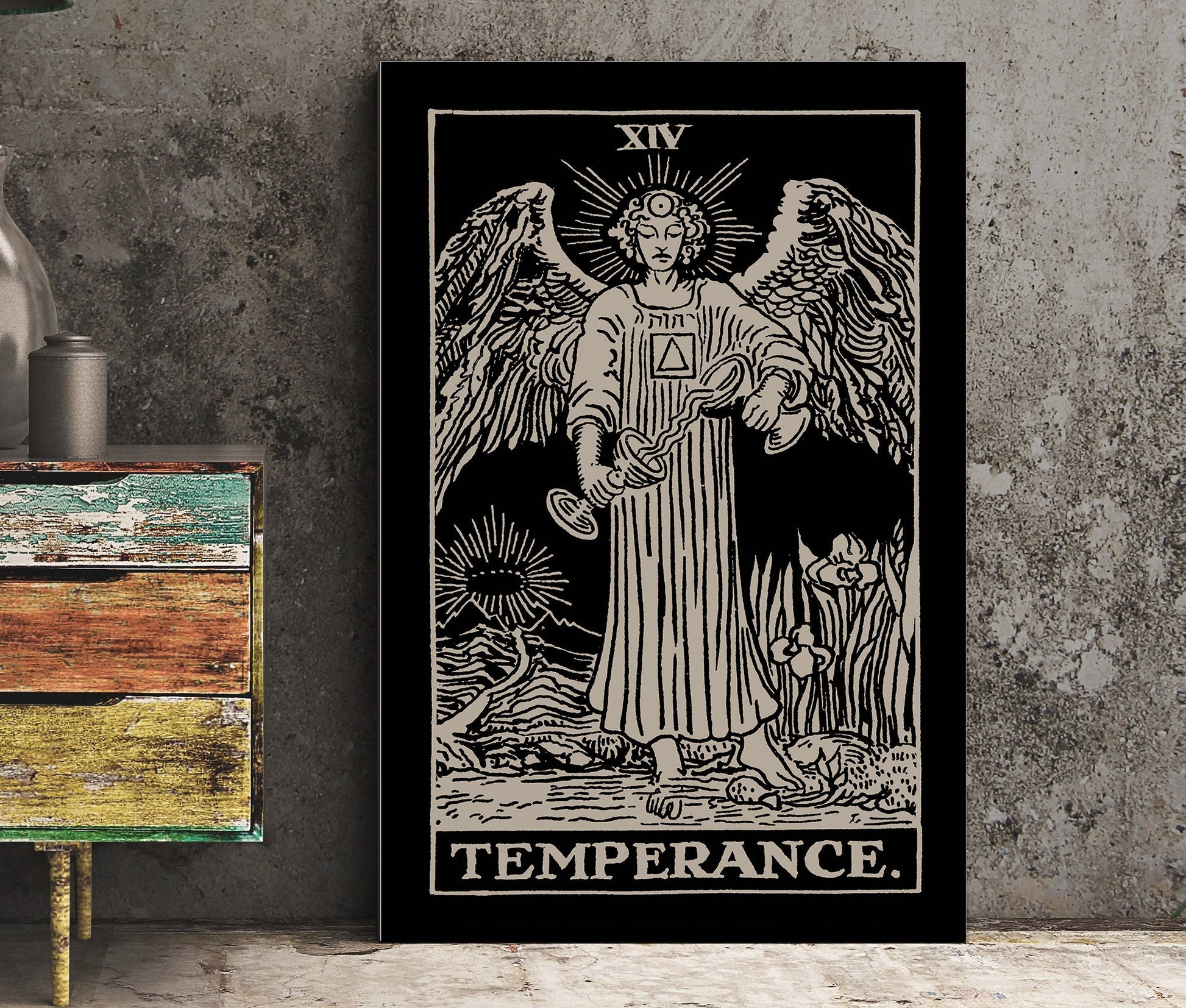 Temperance - Black Tarot Card Print - The Temperance Black Card Poster, No Frame
