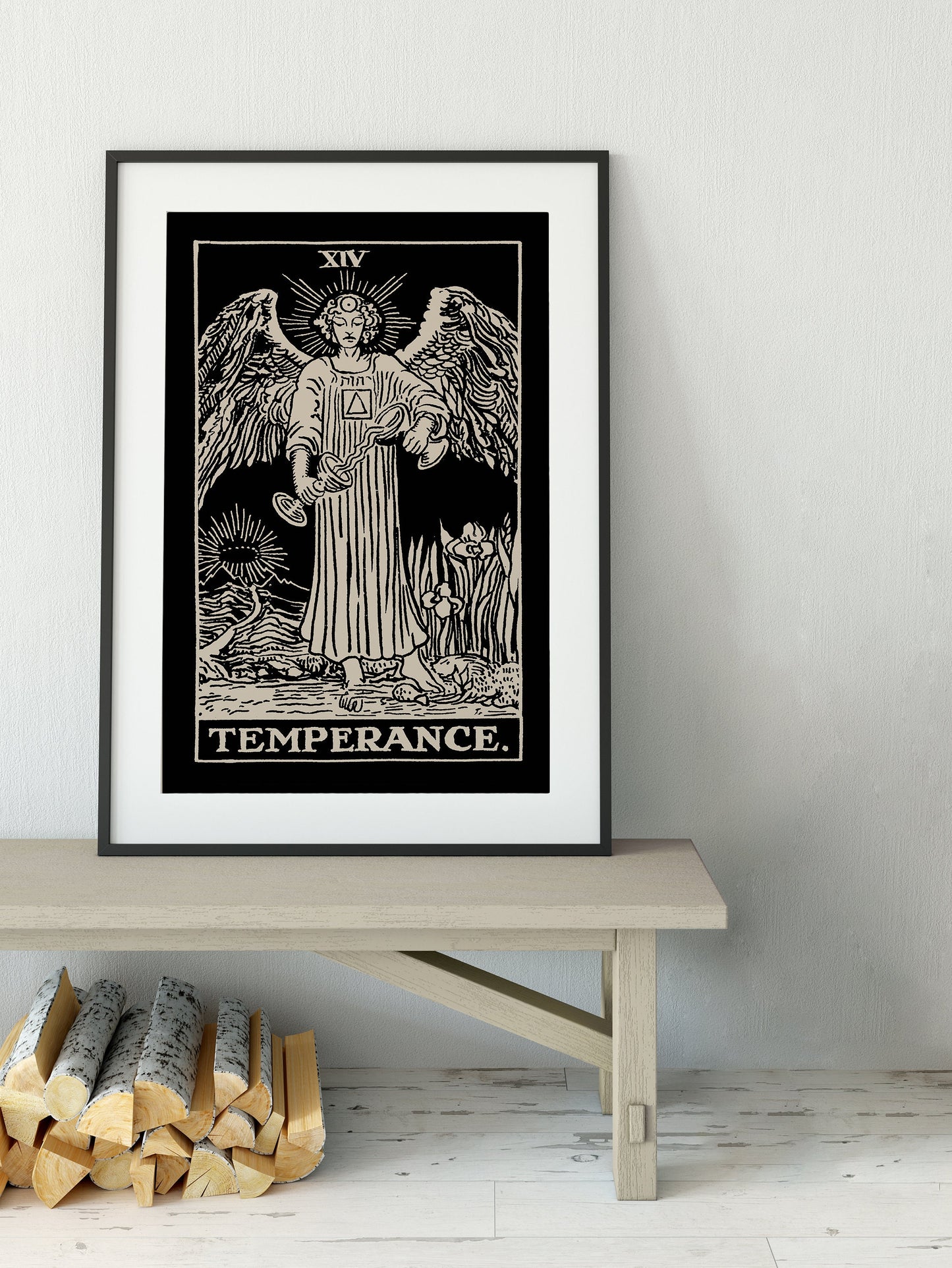 Temperance - Black Tarot Card Print - The Temperance Black Card Poster, No Frame