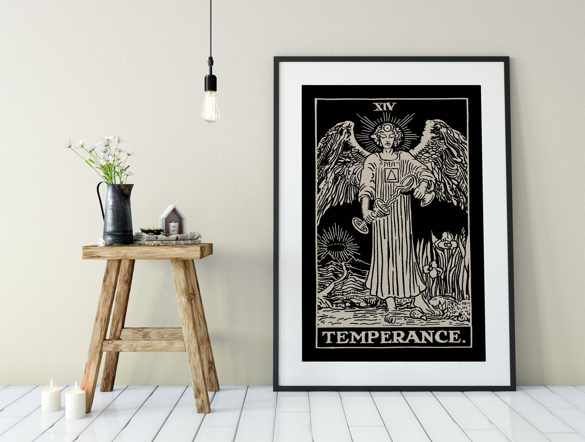 Temperance - Black Tarot Card Print - The Temperance Black Card Poster, No Frame