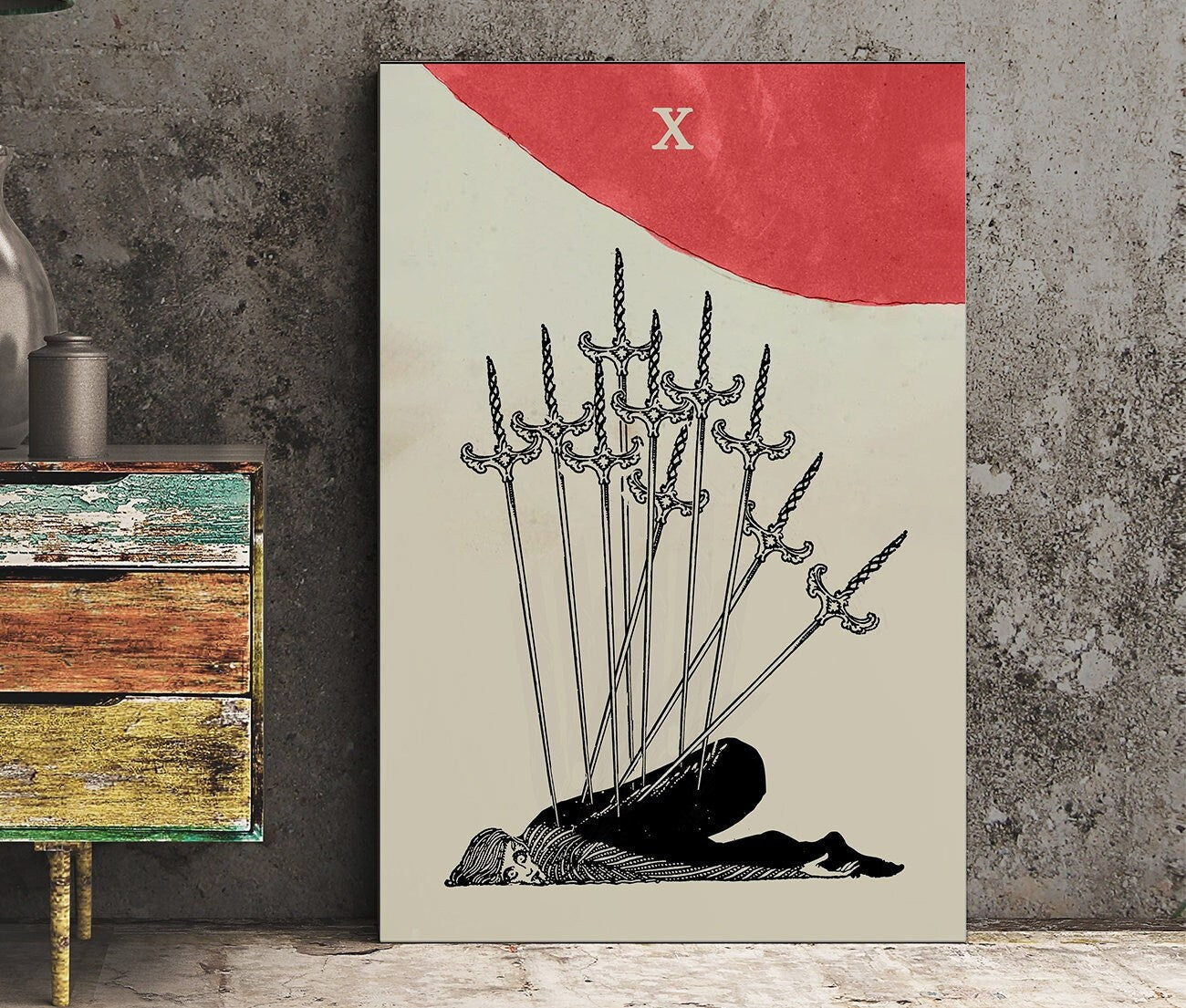 Ten Of Swords - Tarot Card Print - The 10 Of Swords Card Harry Clarke Poster, No Frame