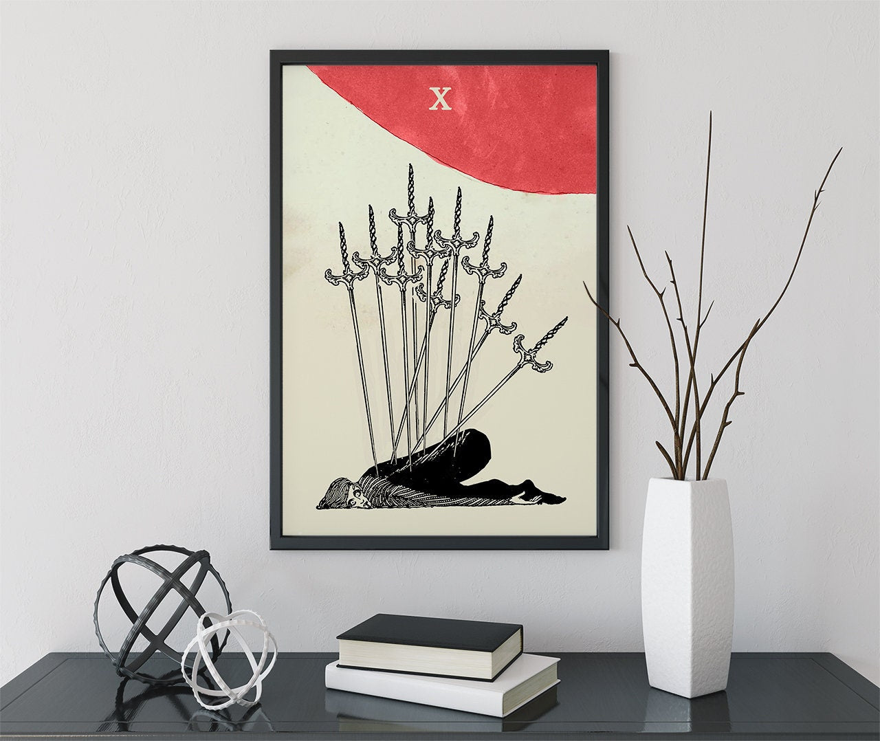 Ten Of Swords - Tarot Card Print - The 10 Of Swords Card Harry Clarke Poster, No Frame