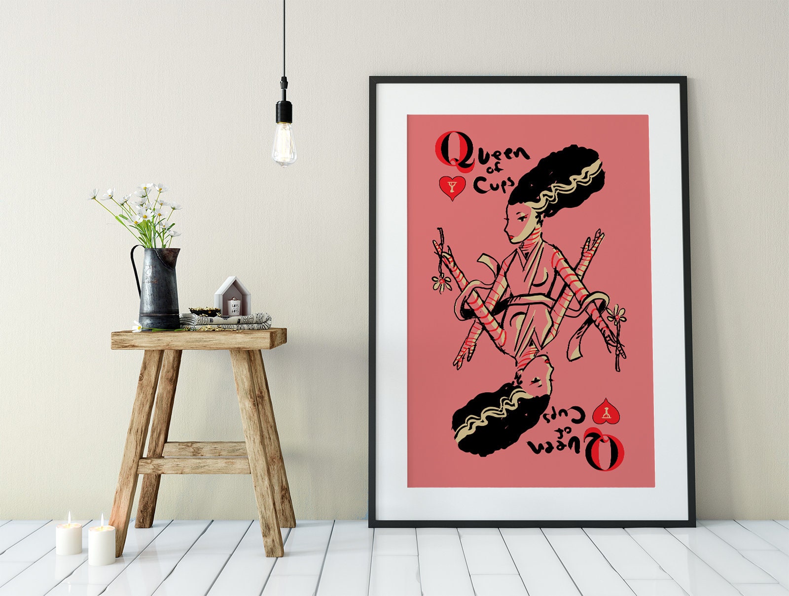 The Bride of Frankenstein as the Queen of Cups - Tarot Card Print - The Queen of Hearts Card Poster, No Frame
