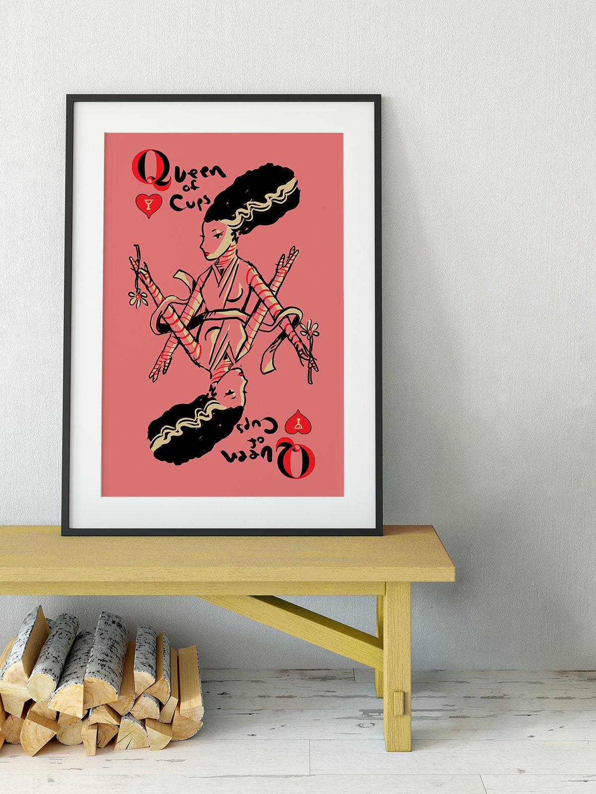 The Bride of Frankenstein as the Queen of Cups - Tarot Card Print - The Queen of Hearts Card Poster, No Frame