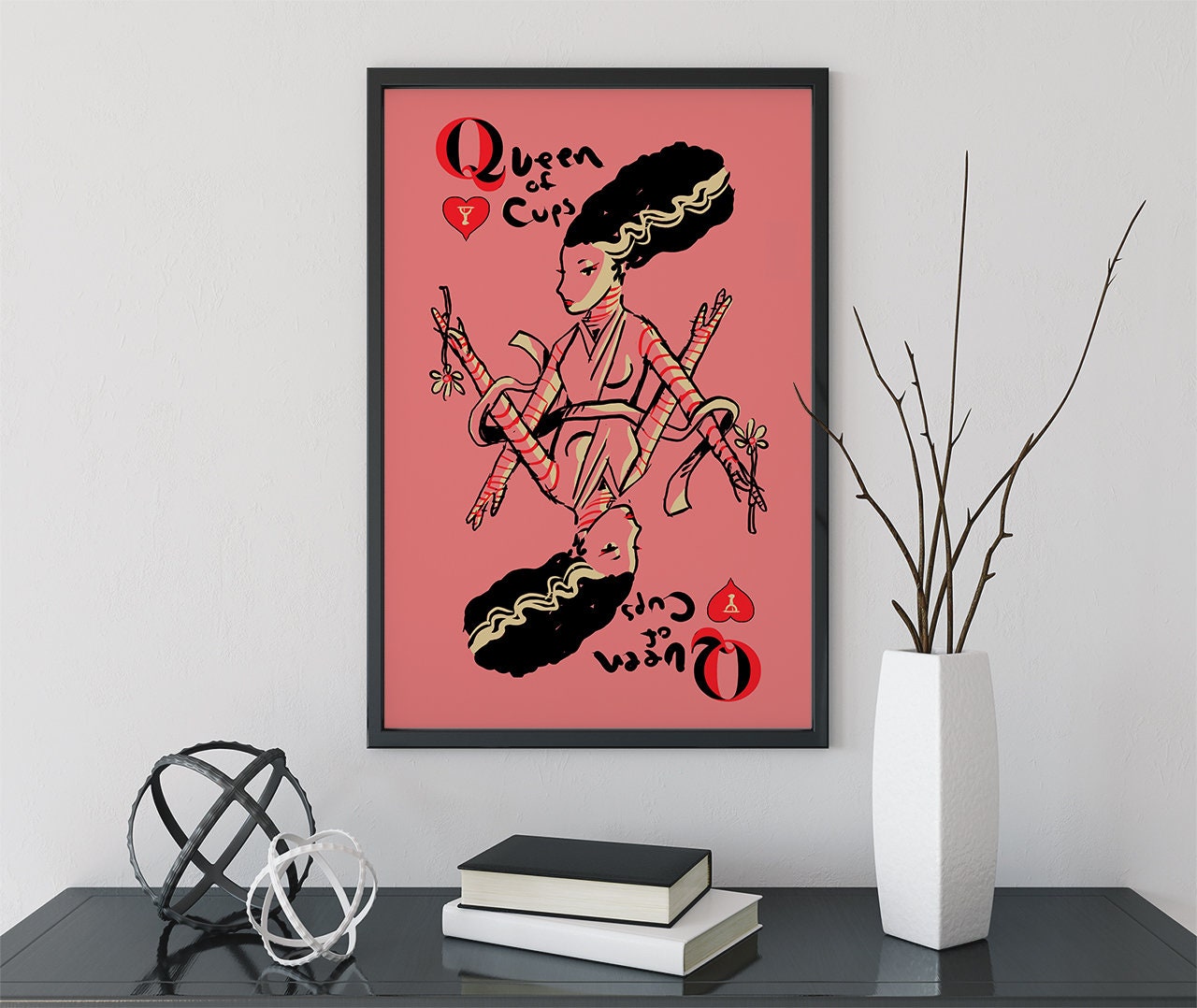 The Bride of Frankenstein as the Queen of Cups - Tarot Card Print - The Queen of Hearts Card Poster, No Frame