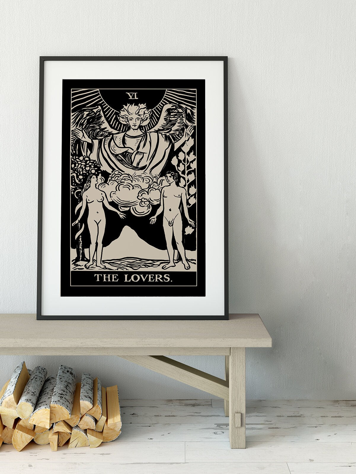 The Lovers - Tarot Card Print - The Lovers Card Poster By Printagrams Black Print (No Frame)