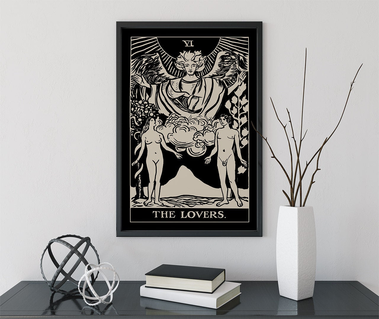 The Lovers - Tarot Card Print - The Lovers Card Poster By Printagrams Black Print (No Frame)