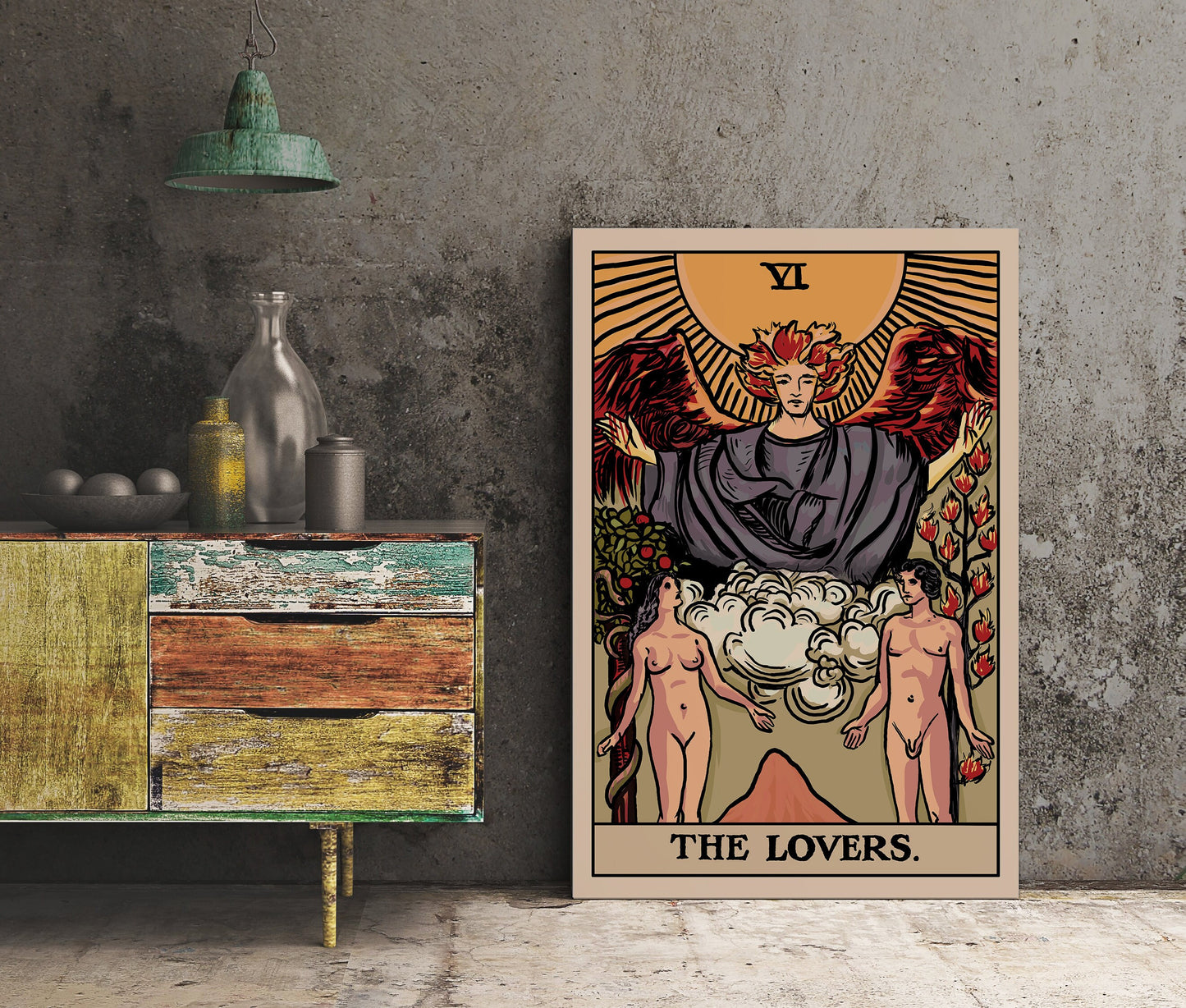 The Lovers - Tarot Card Print - The Lovers Card Poster by Printagrams Harvest Tarot (No Frame)