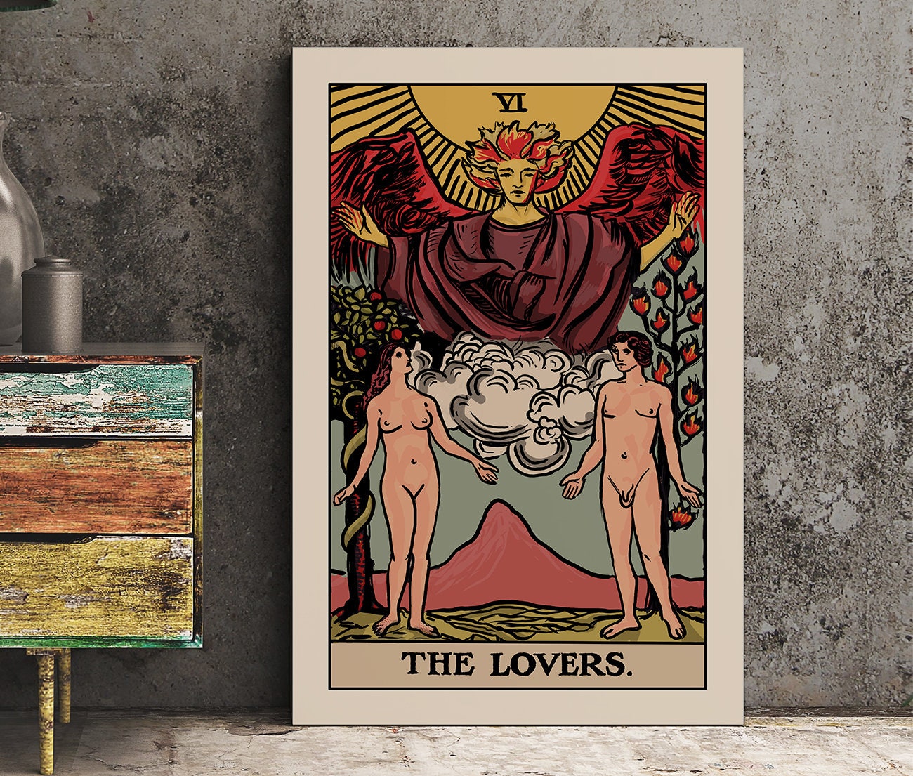 The Lovers - Tarot Card Print - The Lovers Card Poster By Printagrams (No Frame)