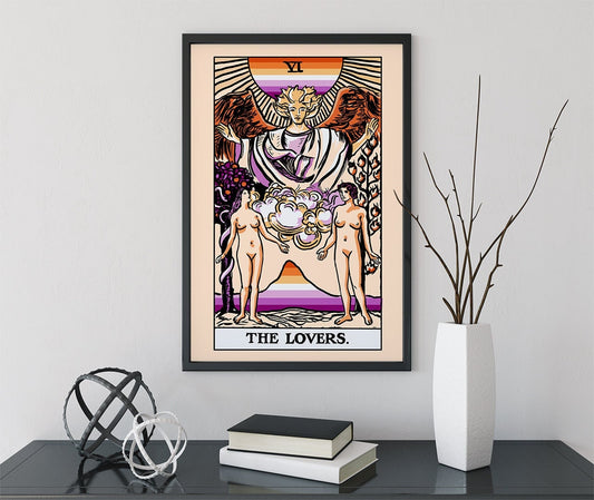 The Lovers Tarot Card Print Two Women Lovers Lesbian Flag Tarot Poster No Frame Included by My Store