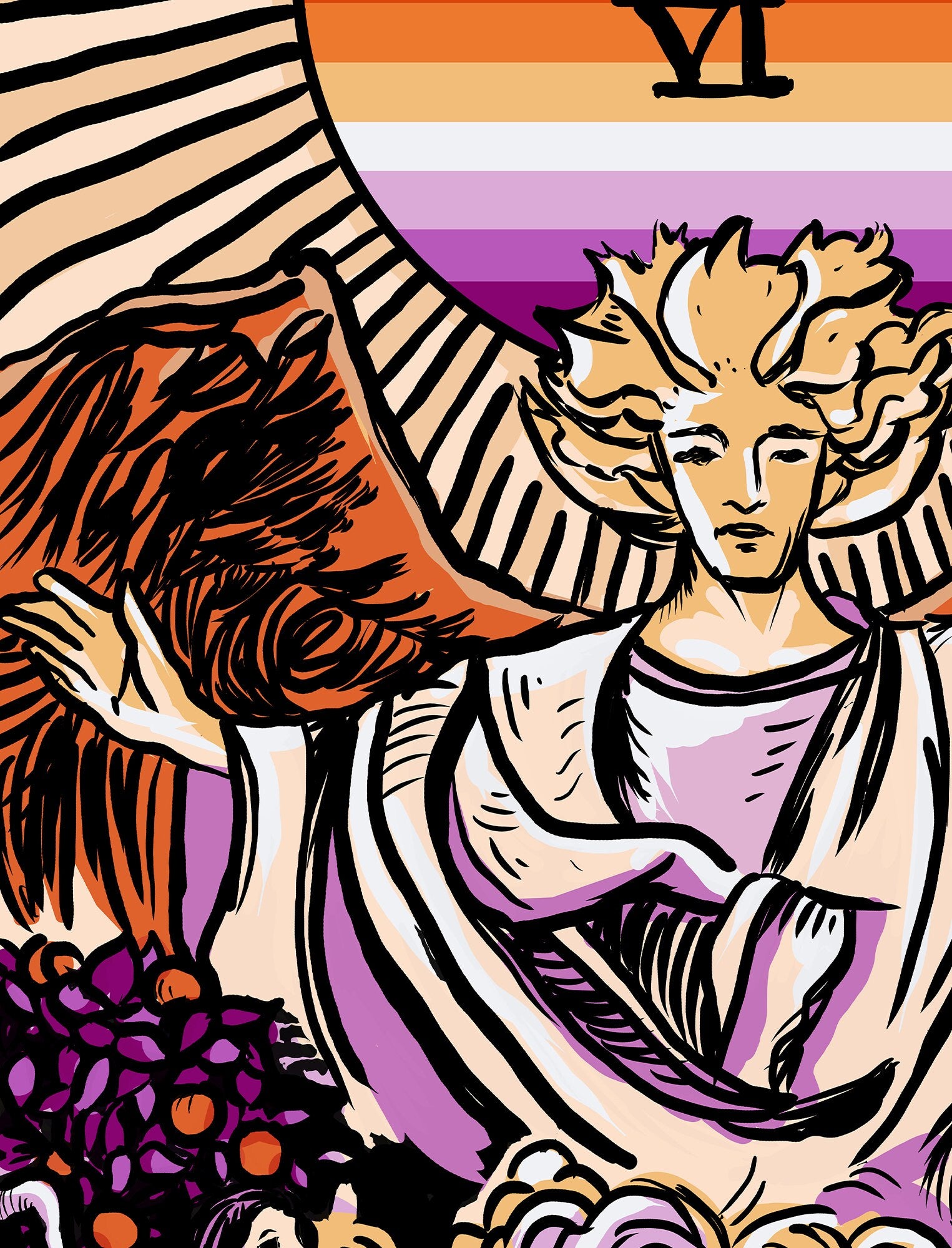 The Lovers - Tarot Card Print - Two Women Lovers Lesbian Flag Tarot Print Poster, No Frame