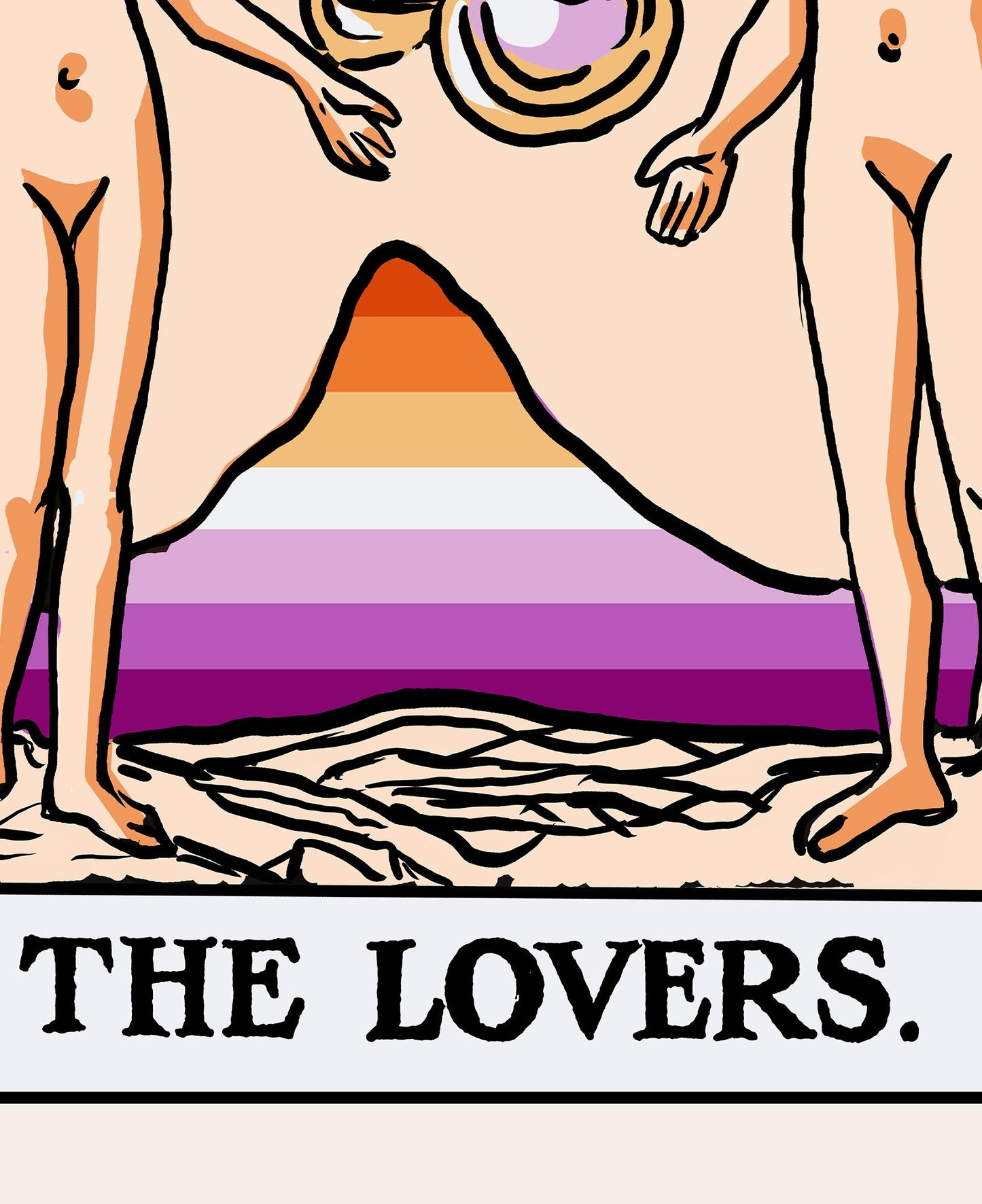 The Lovers - Tarot Card Print - Two Women Lovers Lesbian Flag Tarot Print Poster, No Frame