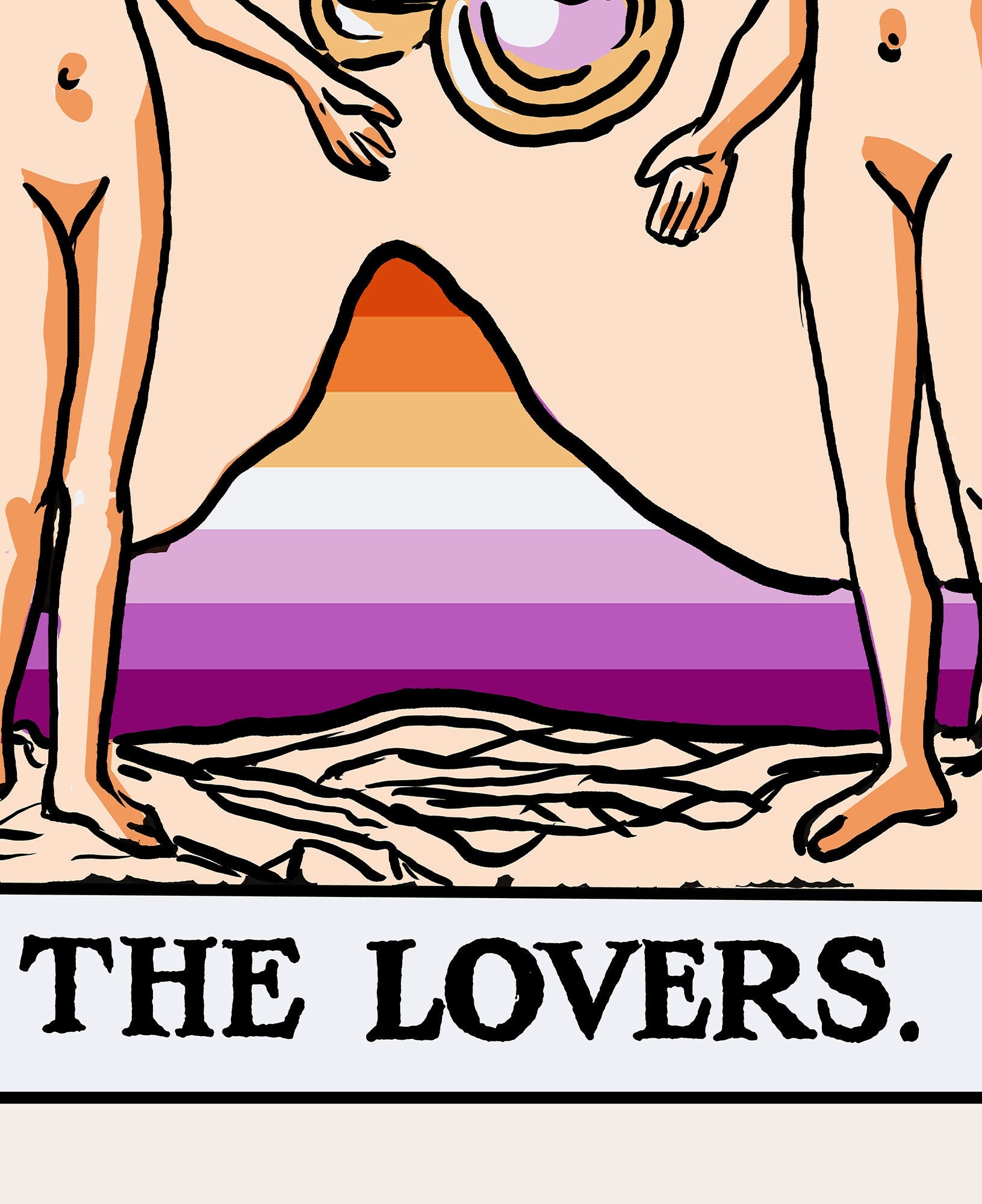 The Lovers - Tarot Card Print - Two Women Lovers Lesbian Flag Tarot Print Poster, No Frame