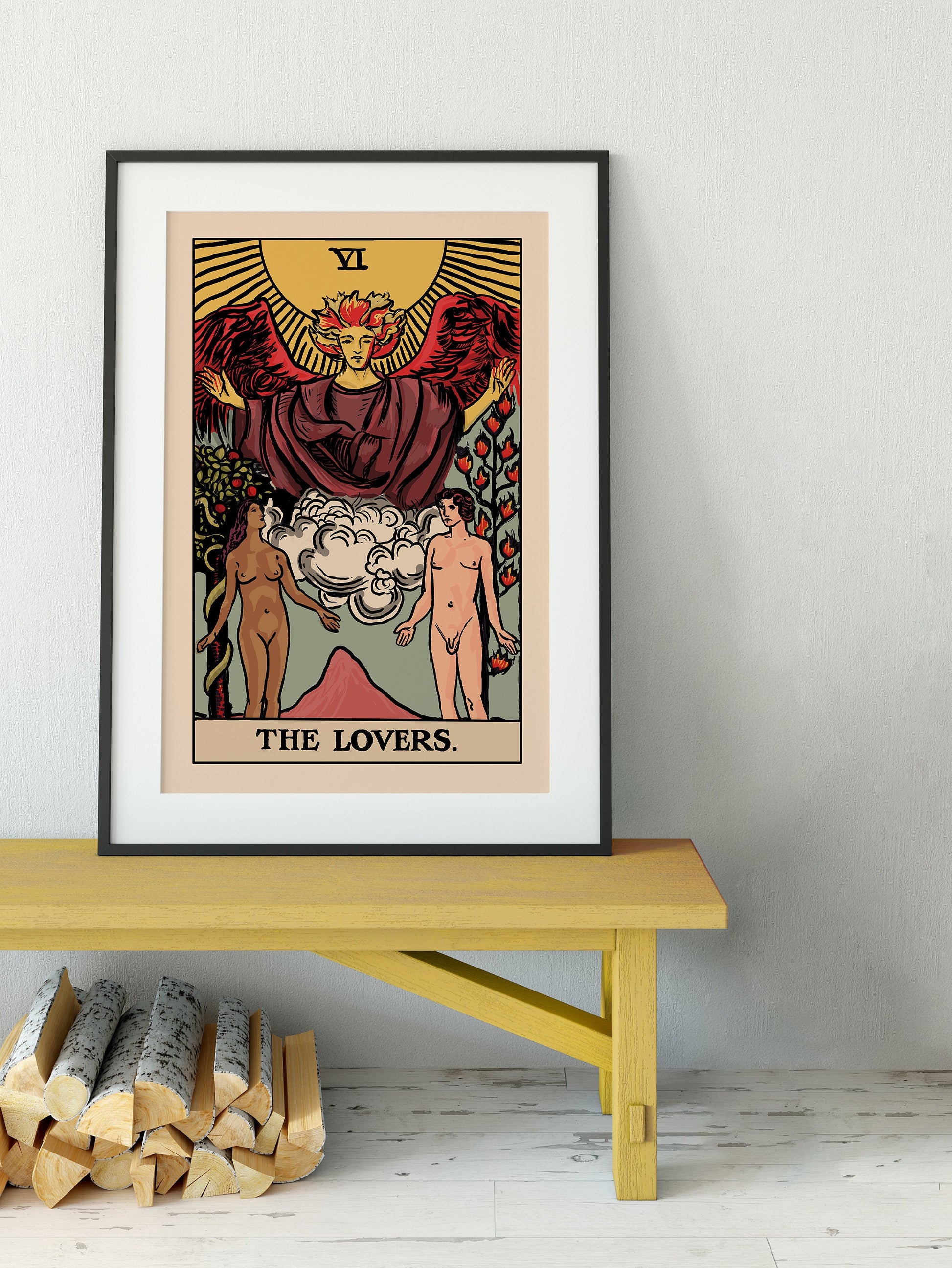 The Lovers - Tarot Card Print - Interracial Lovers Card Poster, No Frame