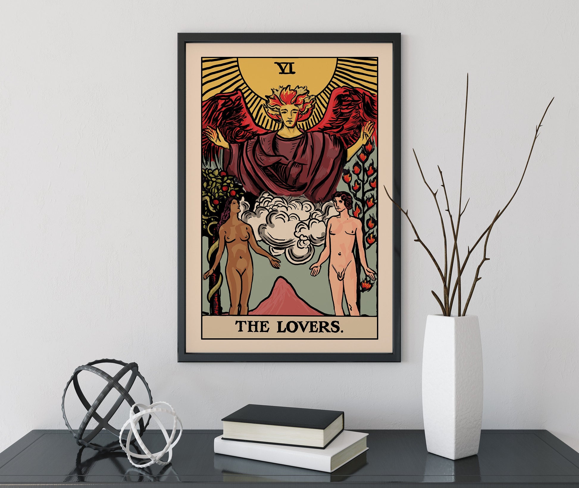 The Lovers - Tarot Card Print - Interracial Lovers Card Poster, No Frame
