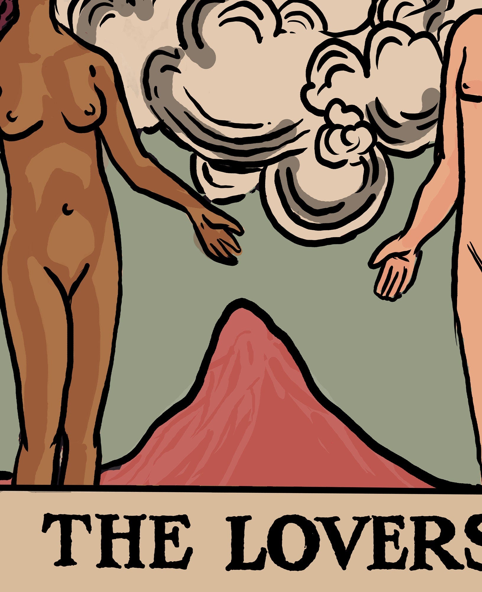 The Lovers - Tarot Card Print - Interracial Lovers Card Poster, No Frame