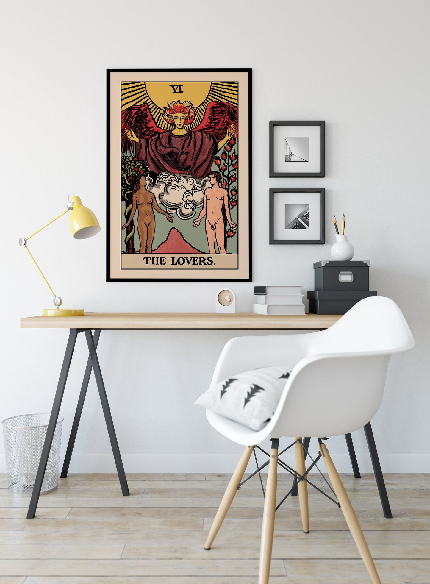 The Lovers - Tarot Card Print - Interracial Lovers Card Poster, No Frame