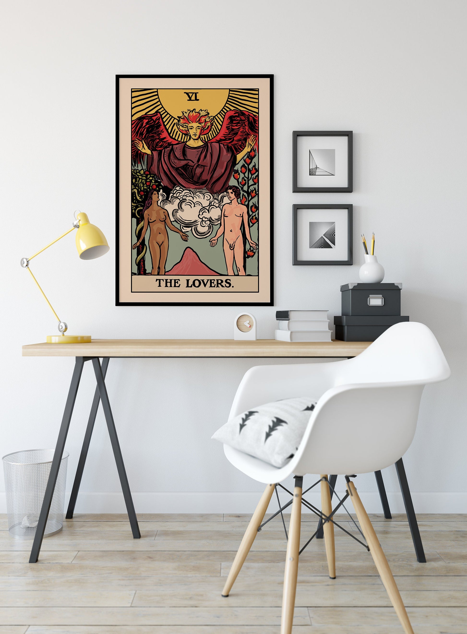 The Lovers - Tarot Card Print - Interracial Lovers Card Poster, No Frame