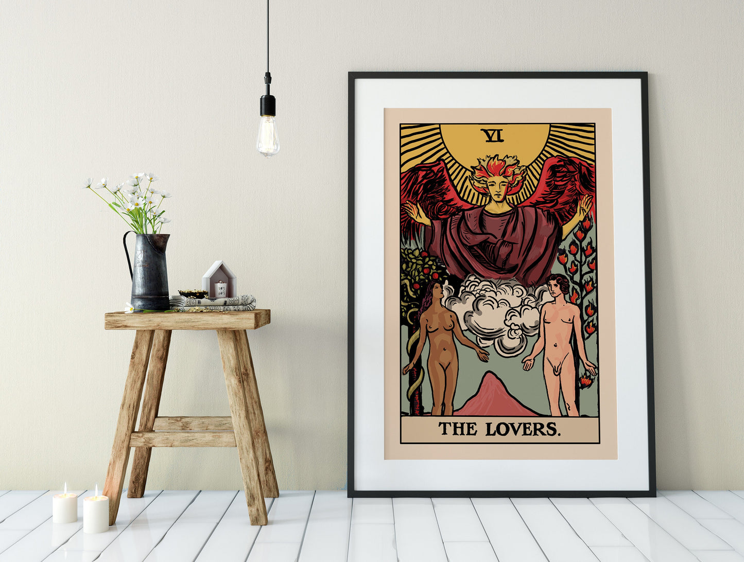 The Lovers - Tarot Card Print - Interracial Lovers Card Poster, No Frame