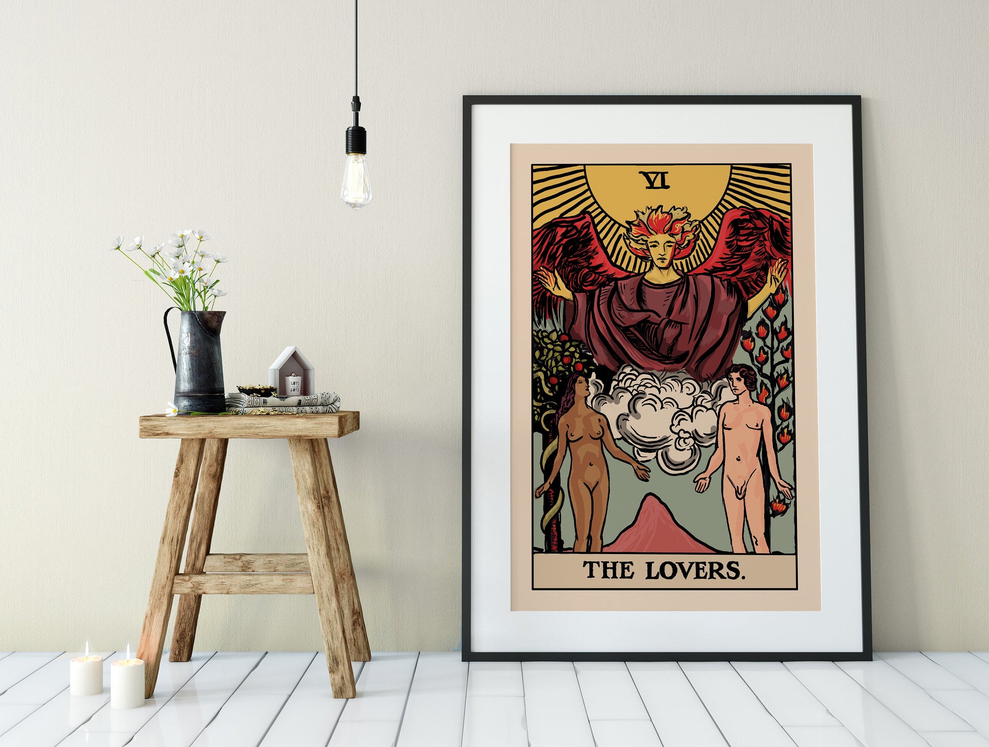 The Lovers - Tarot Card Print - Interracial Lovers Card Poster, No Frame