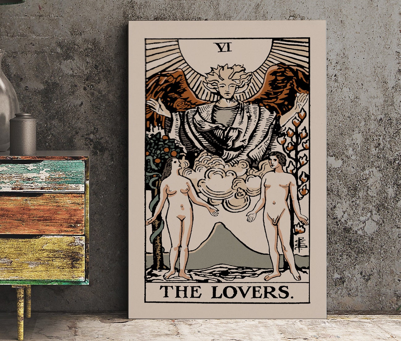 The Lovers- Tarot Card Print - The Lovers Card Neutral Vibe Poster Eclectic Tarot, No Frame