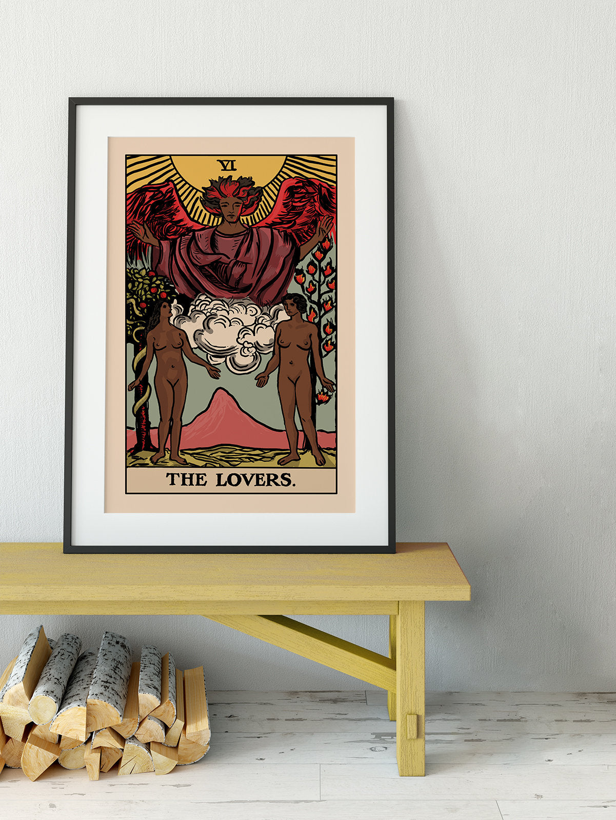 The Lovers - Tarot Card Print - Two Black Women Lovers Card Poster, No Frame
