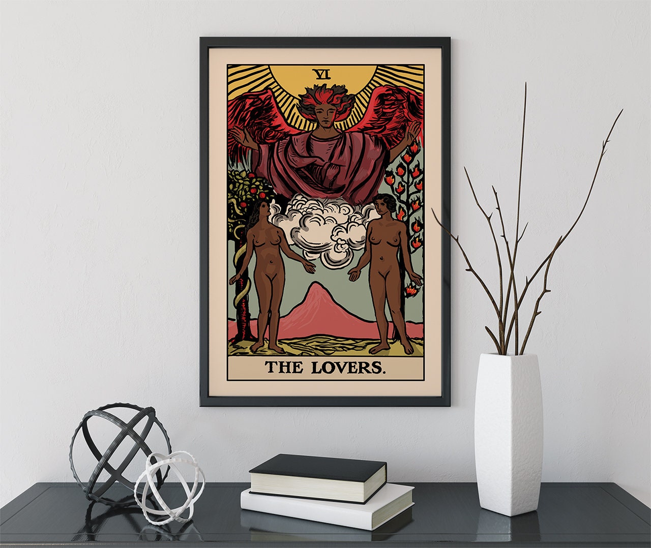 The Lovers - Tarot Card Print - Two Black Women Lovers Card Poster, No Frame