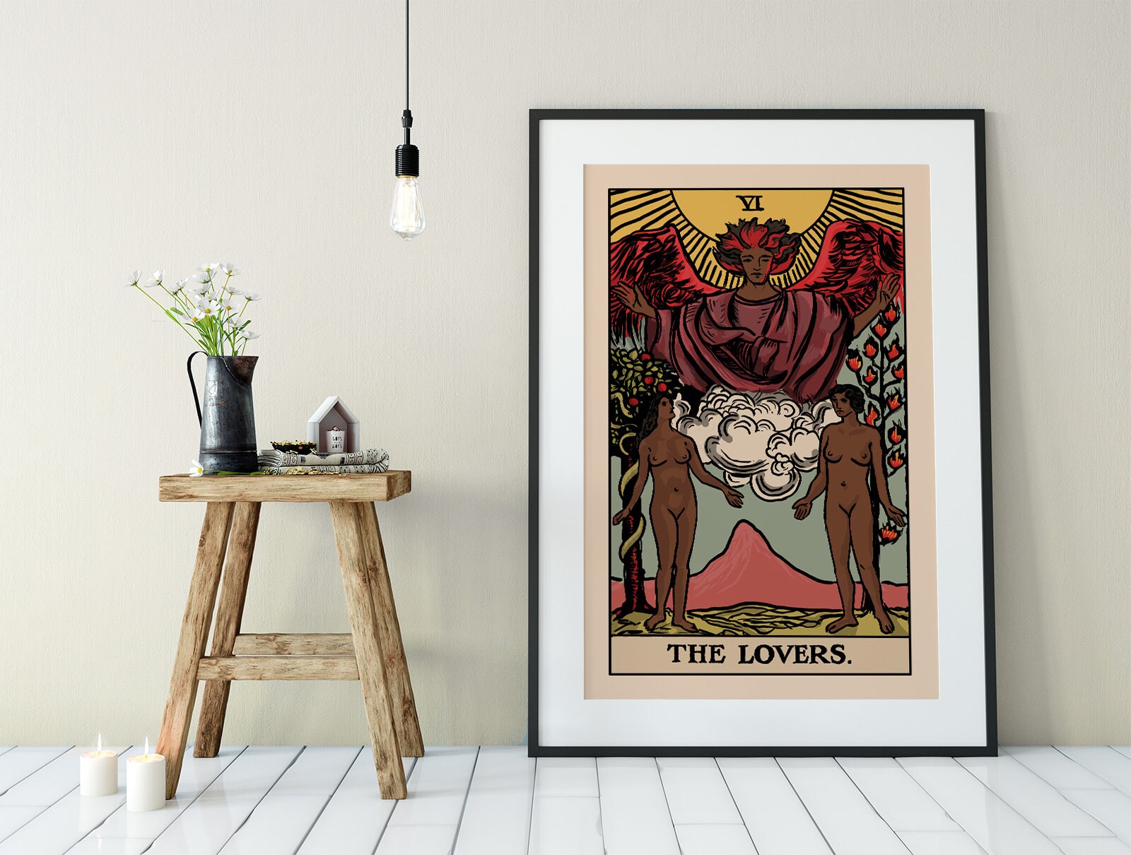The Lovers - Tarot Card Print - Two Black Women Lovers Card Poster, No Frame