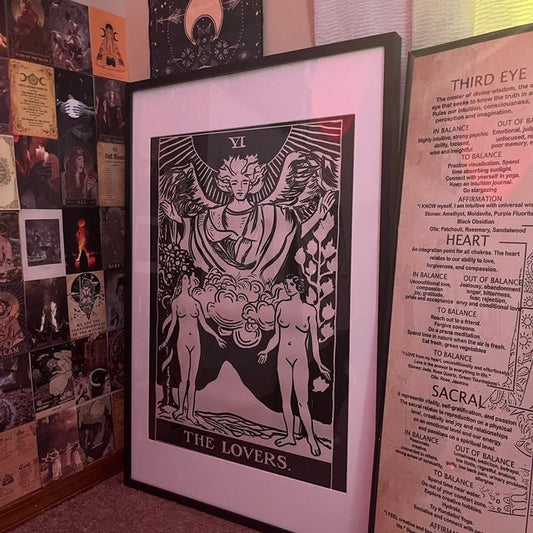 The Lovers Tarot Card Print Two Women Lovers Black Poster No Frame Wall Art Decor by My Store