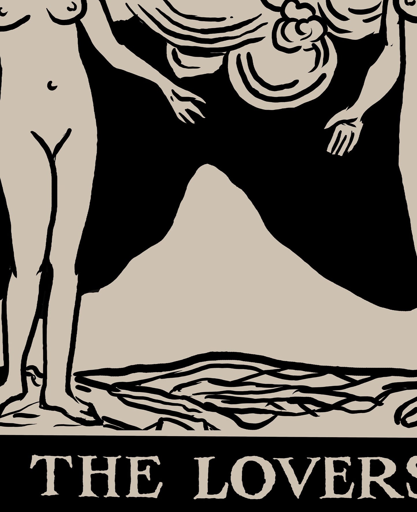 The Lovers - Tarot Card Print - Two Women Lovers Black Card Poster, No Frame