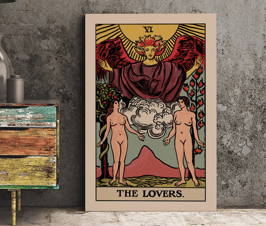 The Lovers - Tarot Card Print - Two Women Lovers Card Poster, No Frame