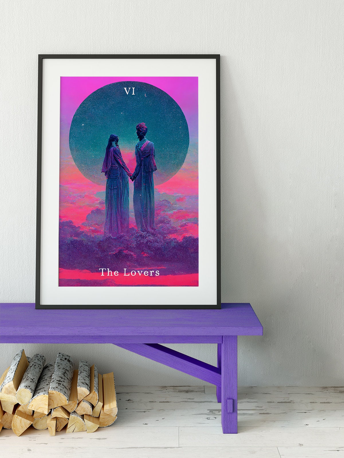 The Lovers- Tarot Card Print - The Lovers Card Vaporwave Poster, No Frame
