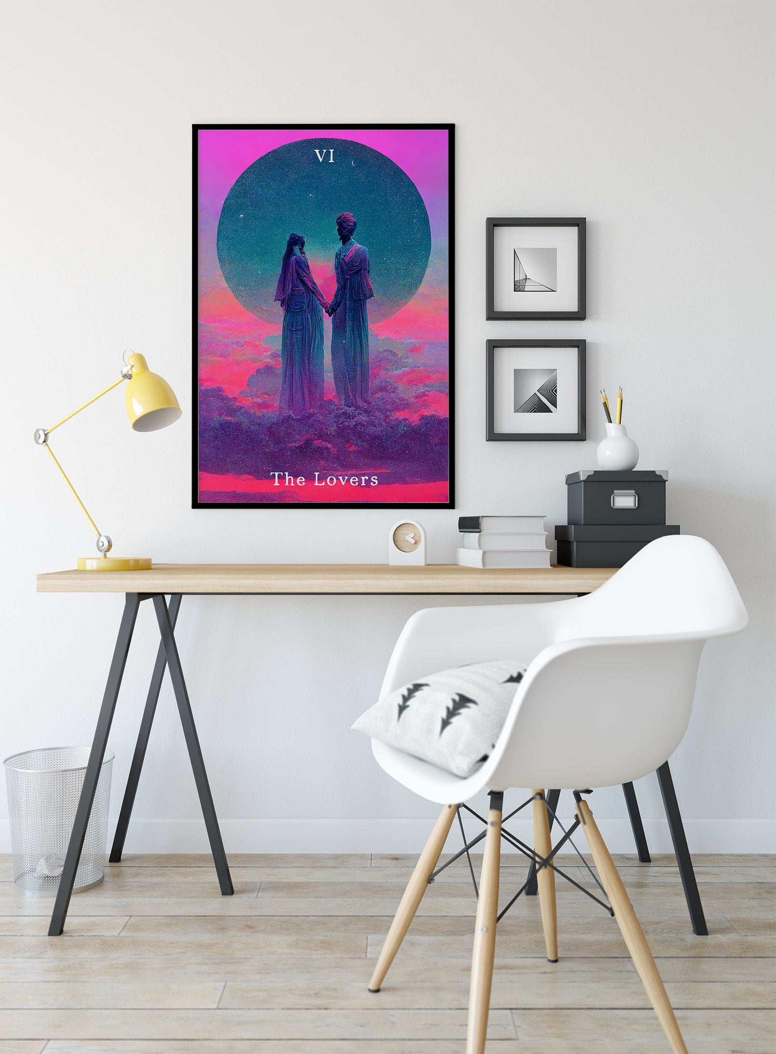The Lovers- Tarot Card Print - The Lovers Card Vaporwave Poster, No Frame