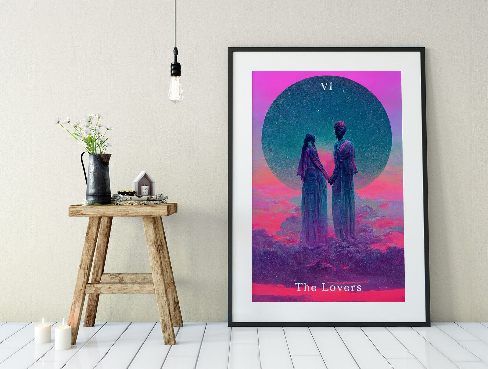 The Lovers- Tarot Card Print - The Lovers Card Vaporwave Poster, No Frame