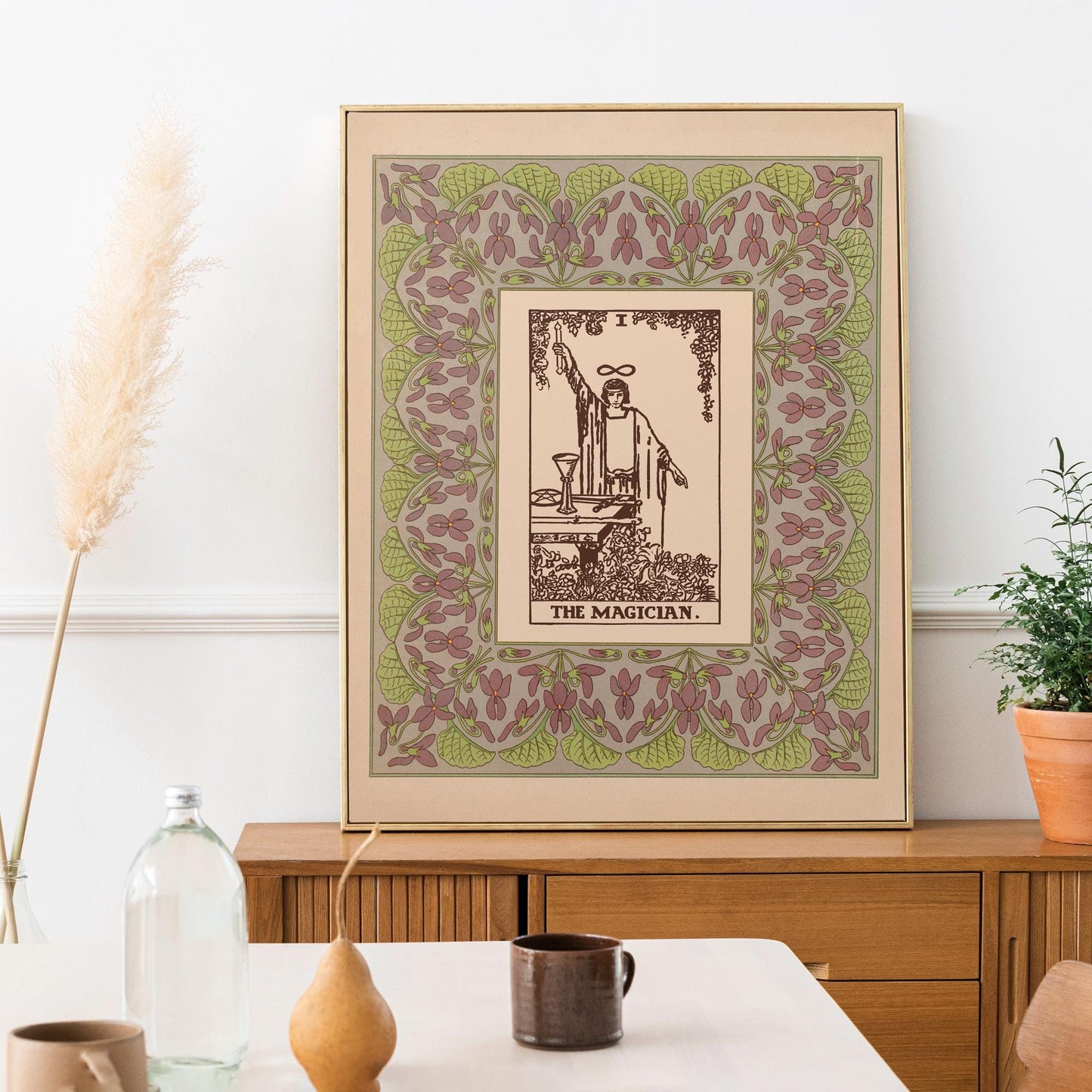 The Magician Print - Vintage Shabby Chic - Tarot Poster - Nouveau Tarot Card Poster - Purple and Green