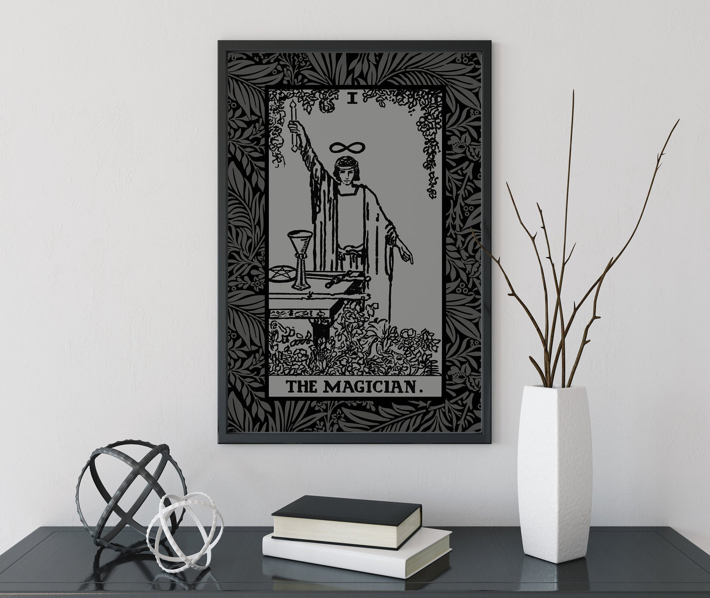 The Magician Tarot Card Grey and Black Print - The Magician Card Gray Poster, No Frame