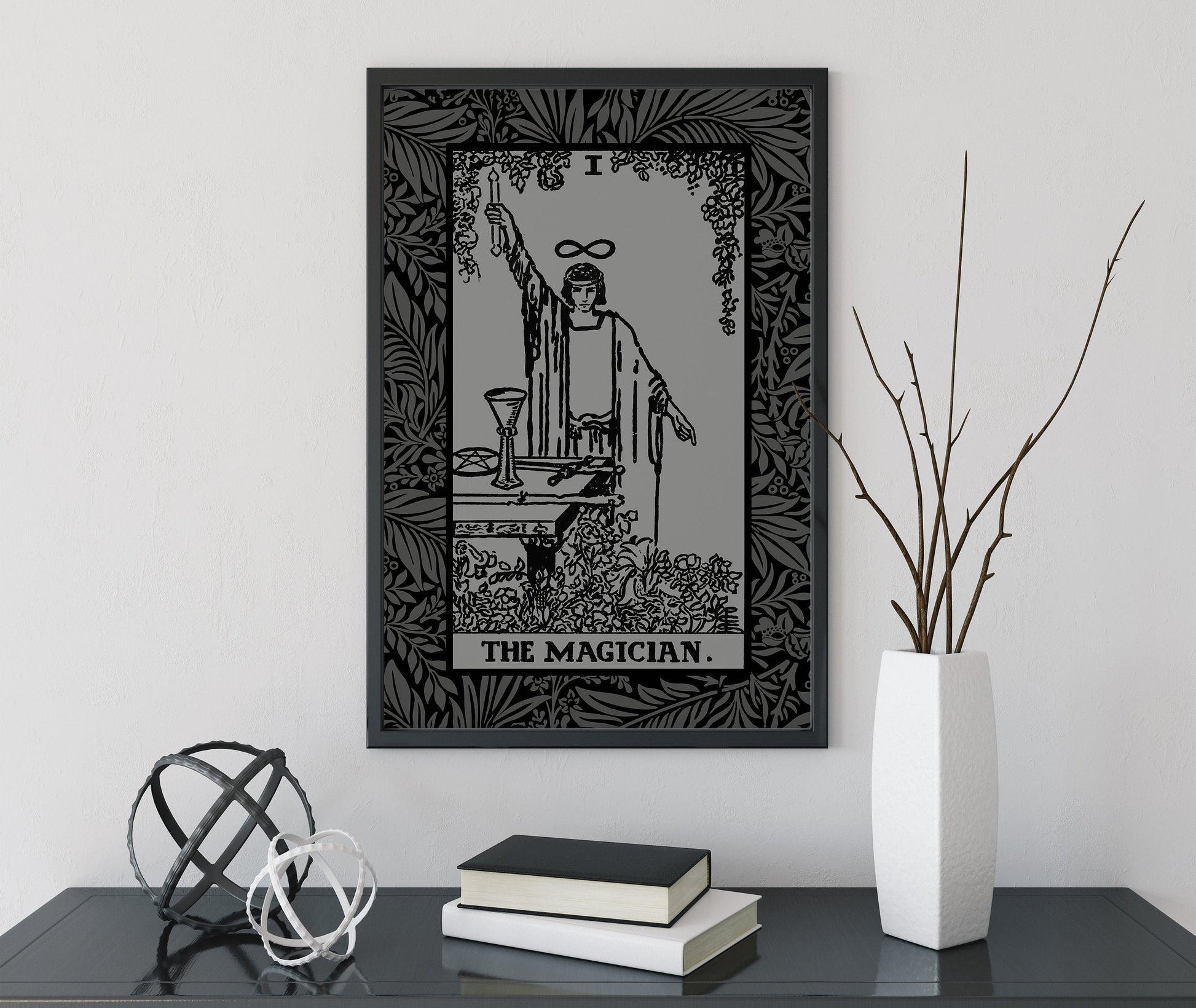 The Magician Tarot Card Grey and Black Print - The Magician Card Gray Poster, No Frame