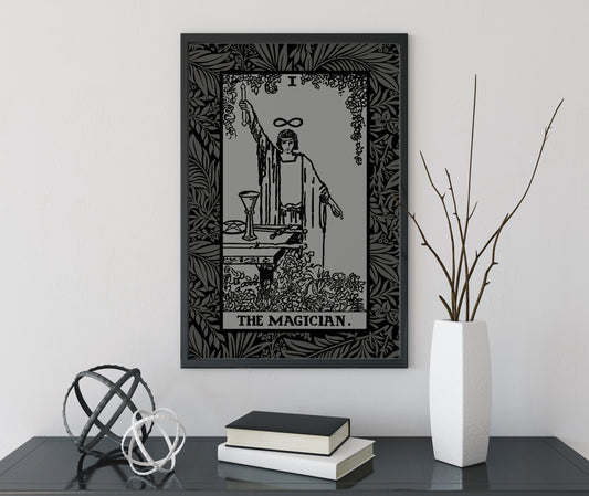The Magician Tarot Card Grey and Black Print - The Magician Card Gray Poster, No Frame
