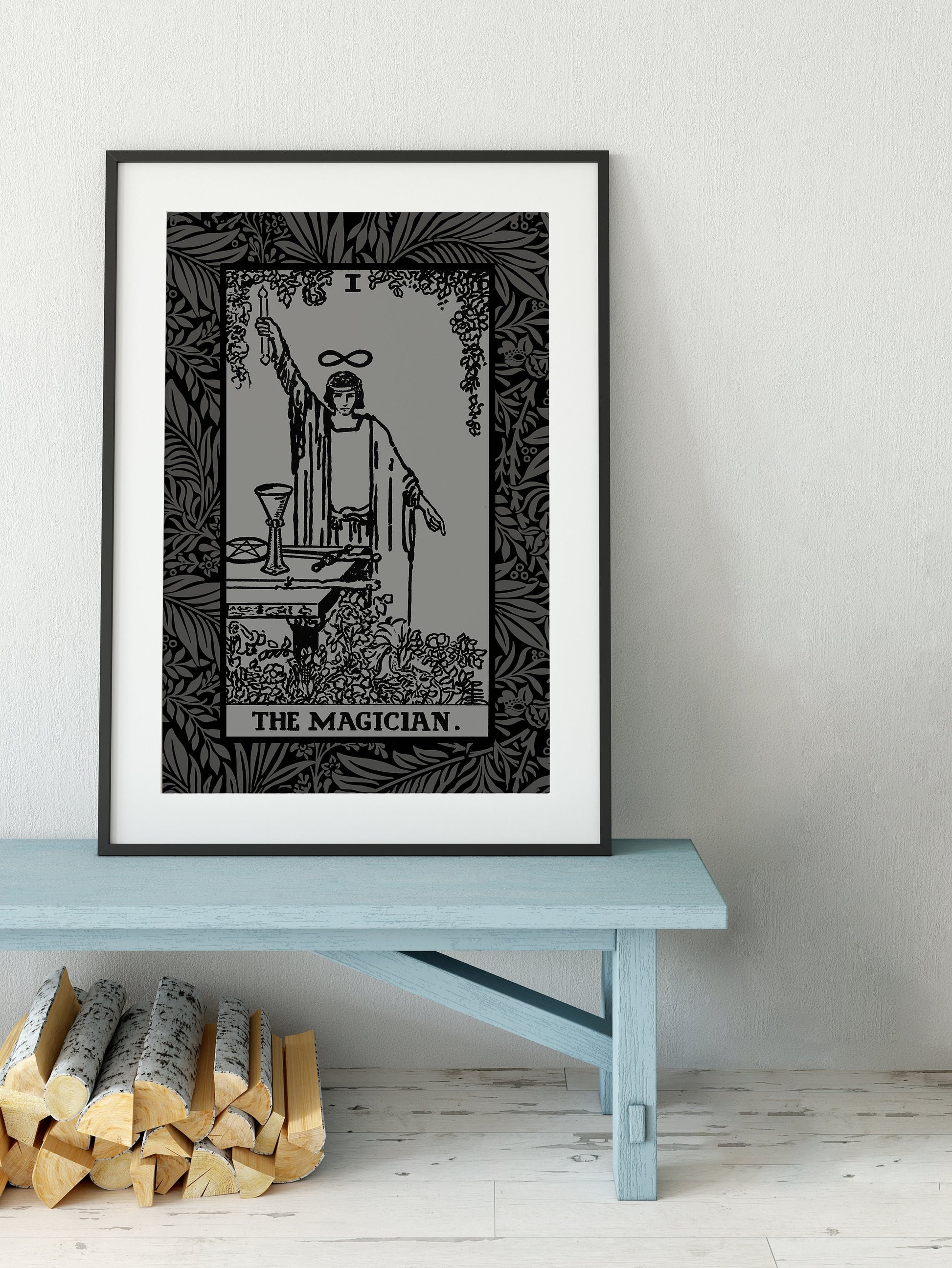 The Magician Tarot Card Grey and Black Print - The Magician Card Gray Poster, No Frame