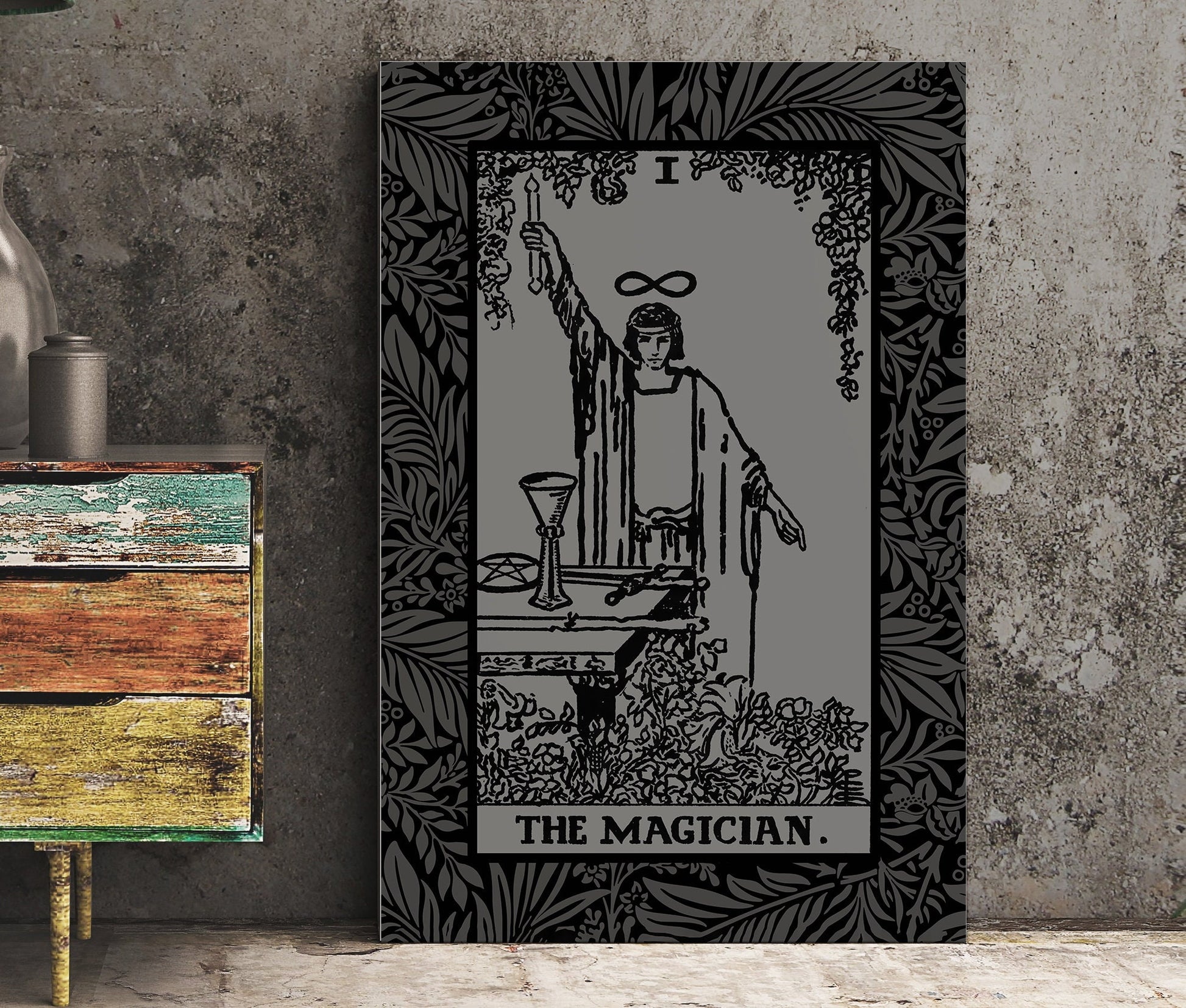 The Magician Tarot Card Grey and Black Print - The Magician Card Gray Poster, No Frame