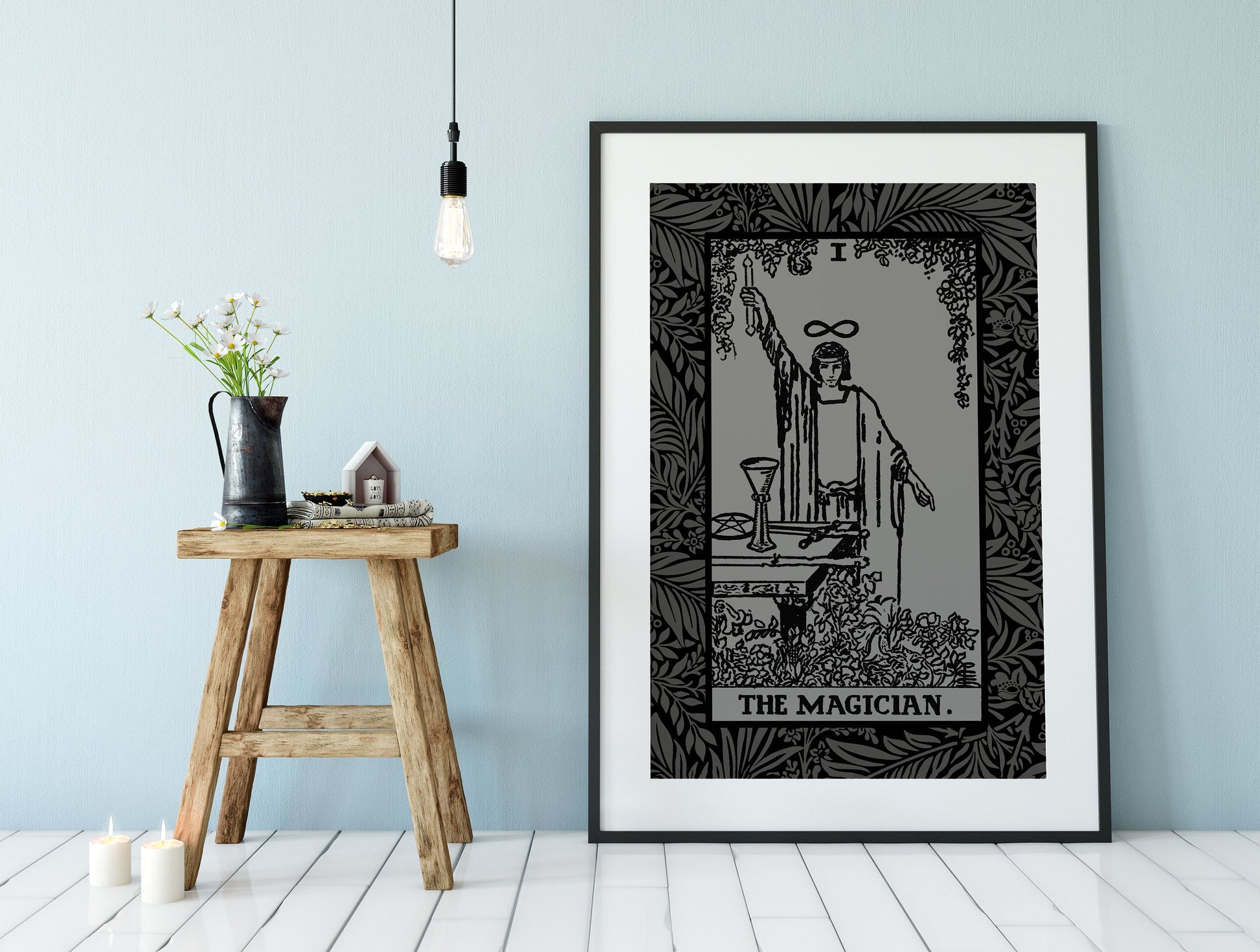 The Magician Tarot Card Grey and Black Print - The Magician Card Gray Poster, No Frame