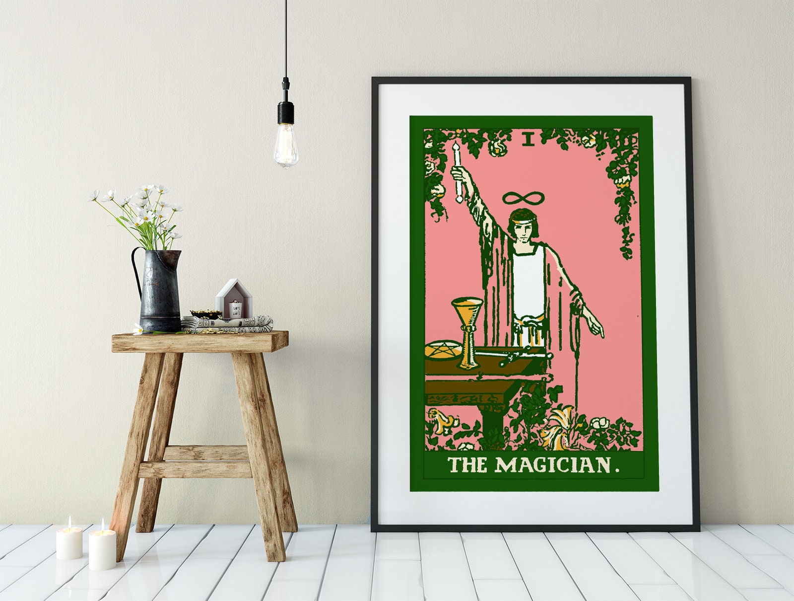 The Magician- Tarot Card Print - The Magician Card Bubblegum Goth Colors Poster, No Frame