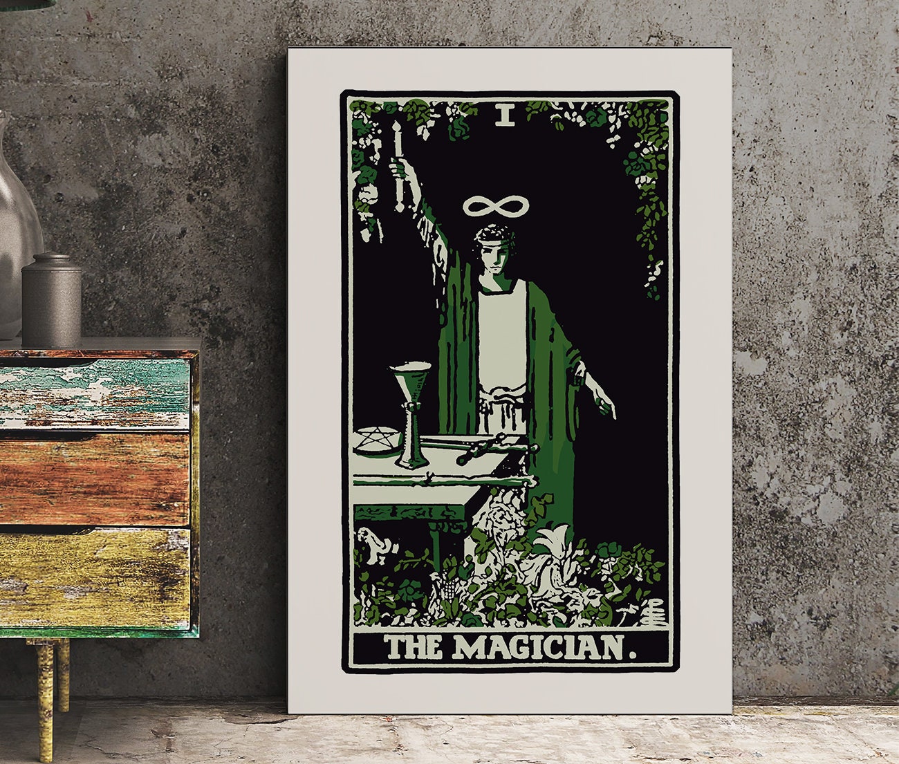 The Magician - Tarot Card Print - The Magician Card Emerald Green and Black Poster, No Frame