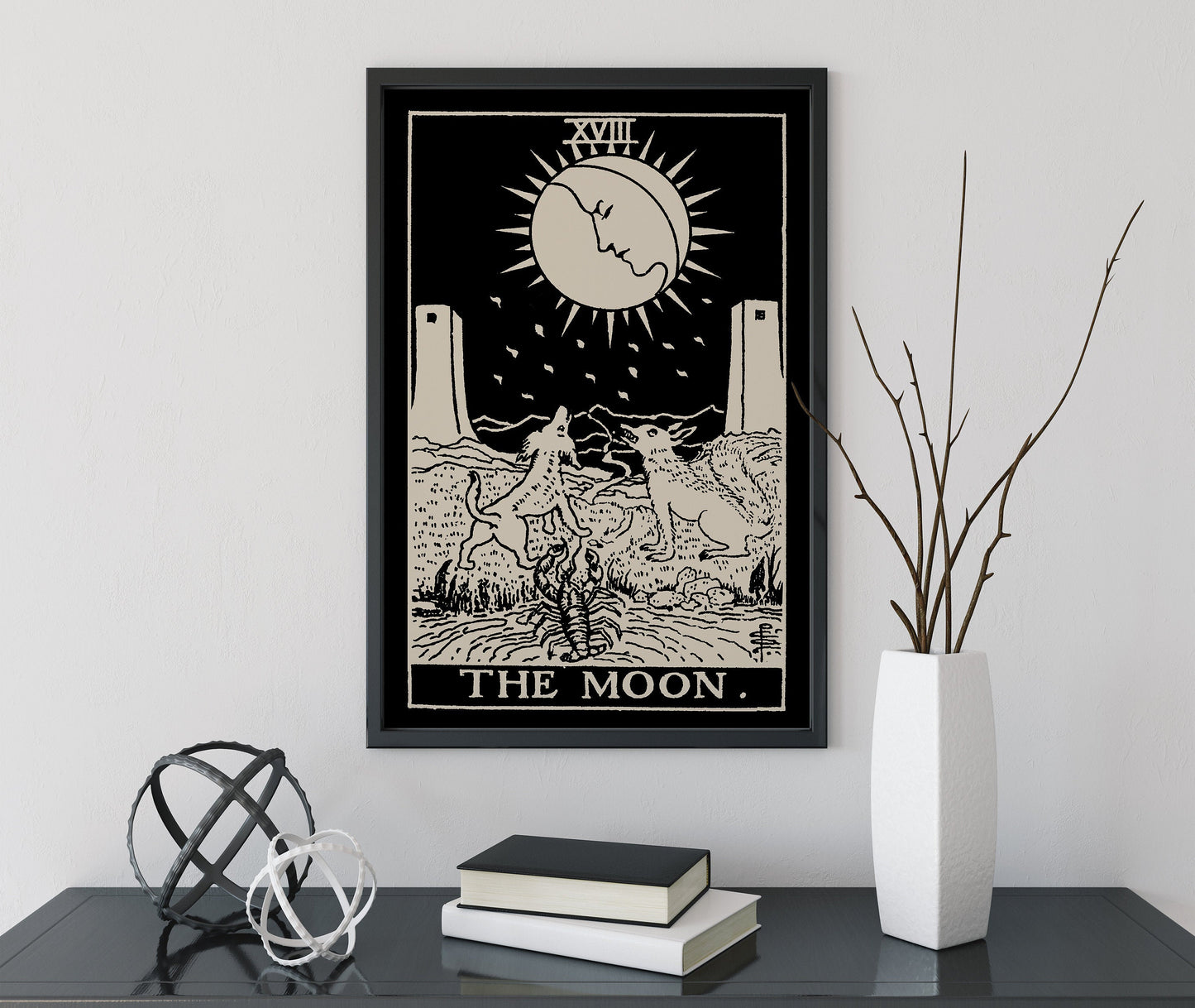 The Moon - Tarot Card Print - The Moon Black Poster, No Frame