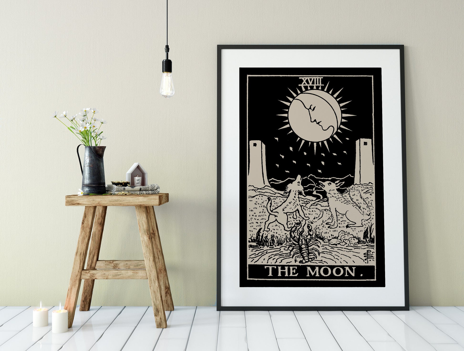 The Moon - Tarot Card Print - The Moon Black Poster, No Frame