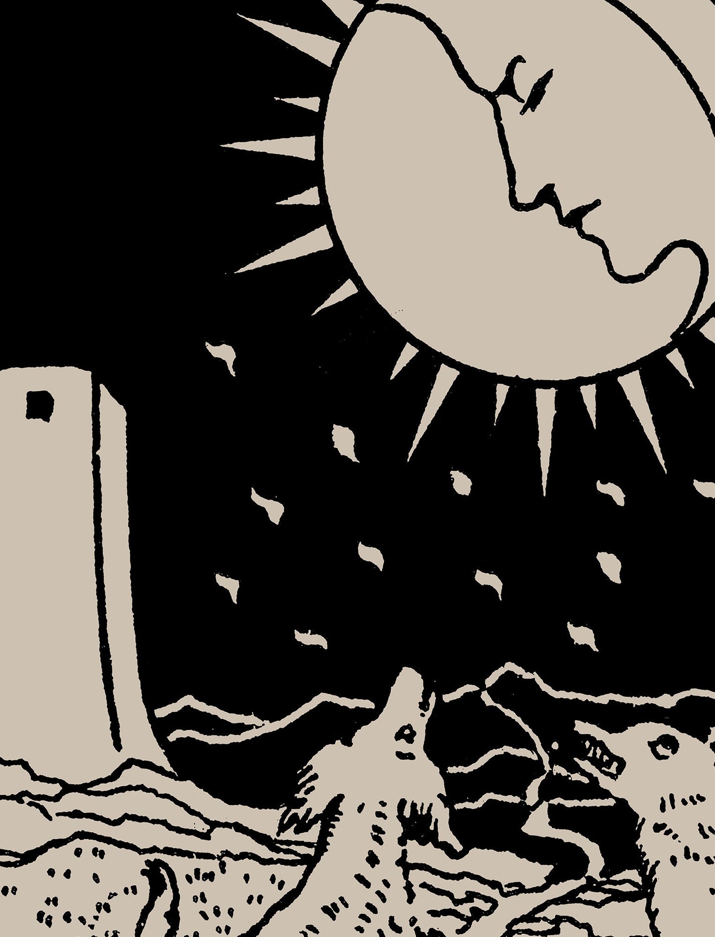 The Moon - Tarot Card Print - The Moon Black Poster, No Frame