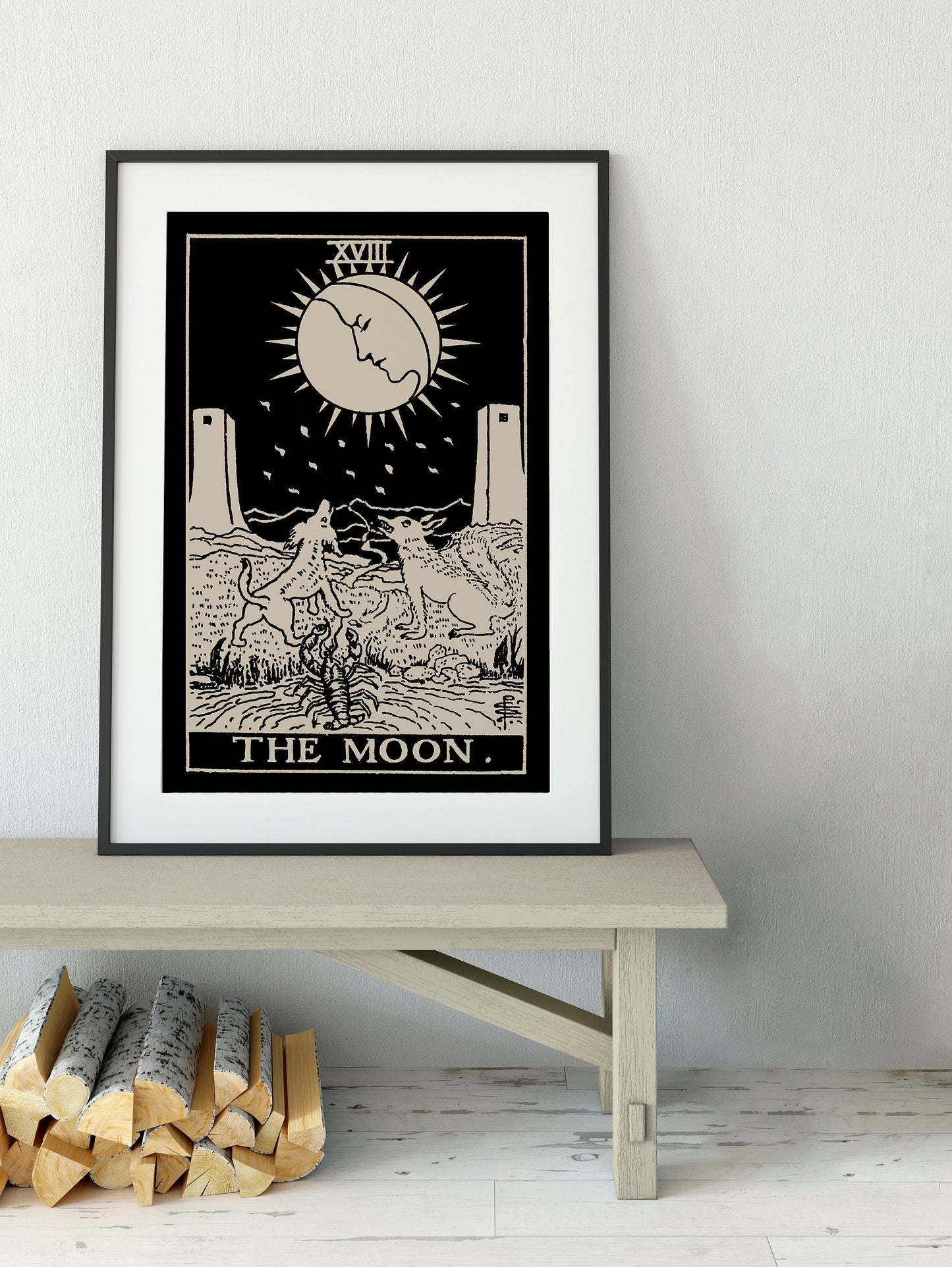 The Moon - Tarot Card Print - The Moon Black Poster, No Frame