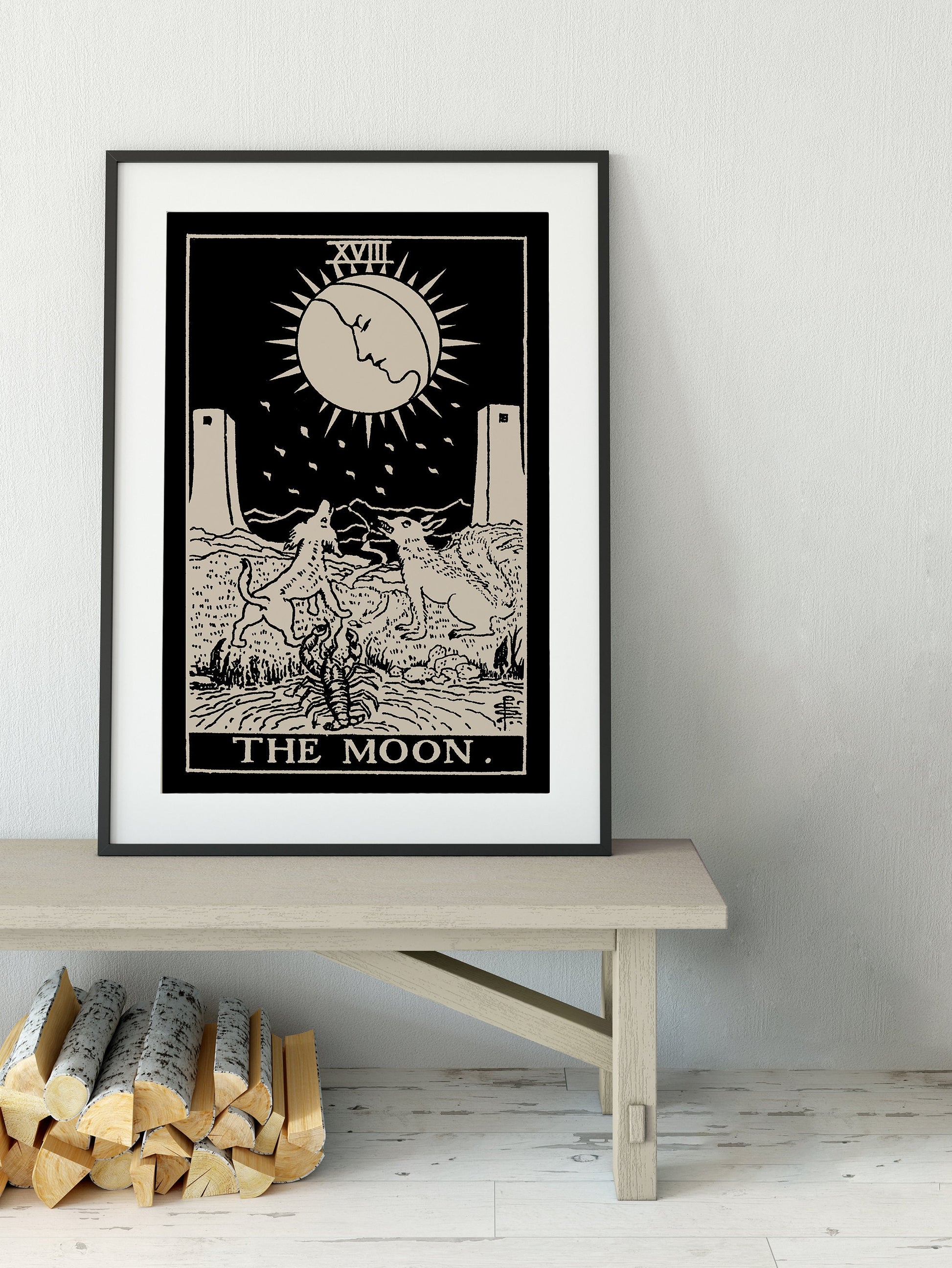 The Moon - Tarot Card Print - The Moon Black Poster, No Frame