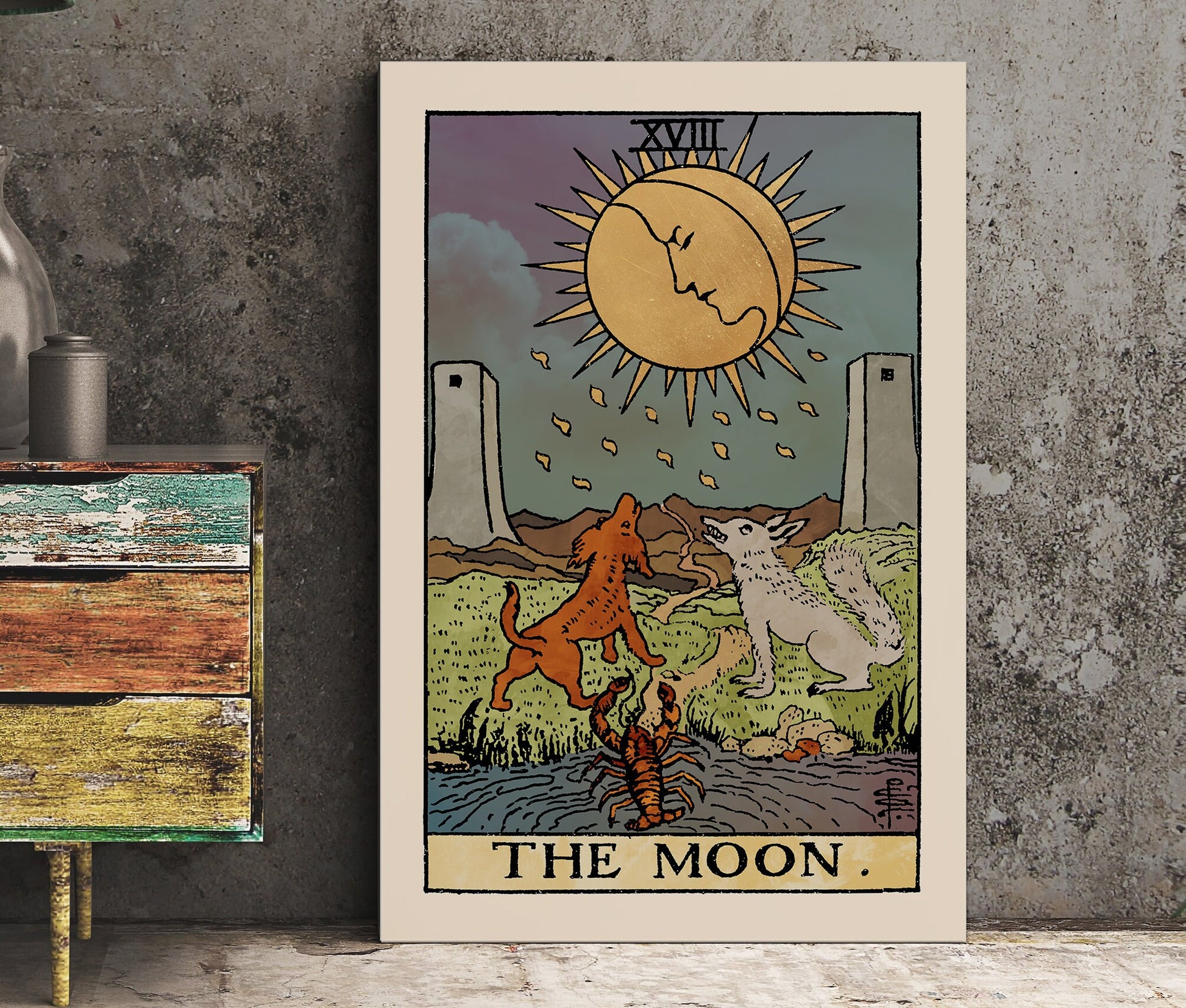 The Moon - Tarot Card Print - The Moon Watercolor Poster, No Frame